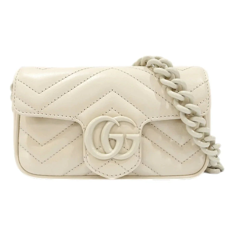 Gucci GG Marmont Leather Chain Belt Bag – White