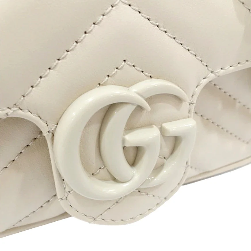 Gucci GG Marmont Leather Chain Belt Bag – White