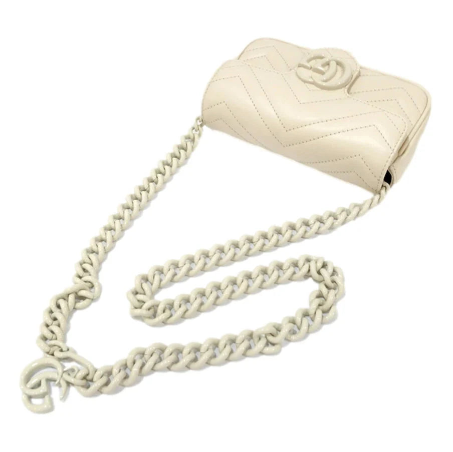 Gucci GG Marmont Leather Chain Belt Bag – White