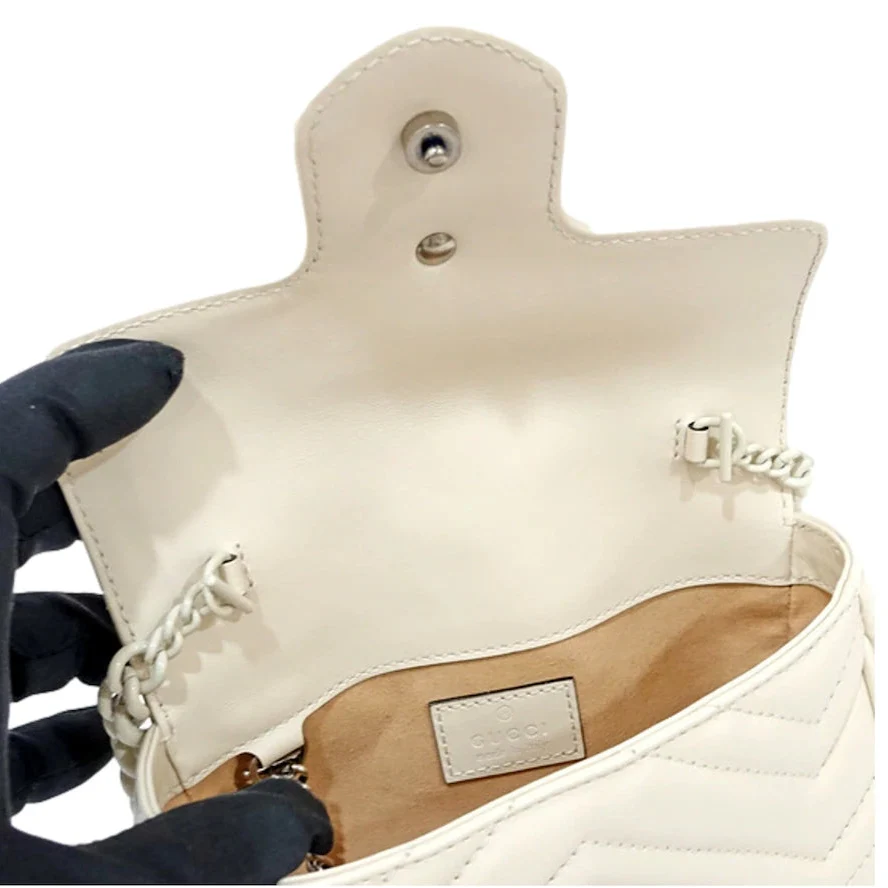 Gucci GG Marmont Leather Chain Belt Bag – White