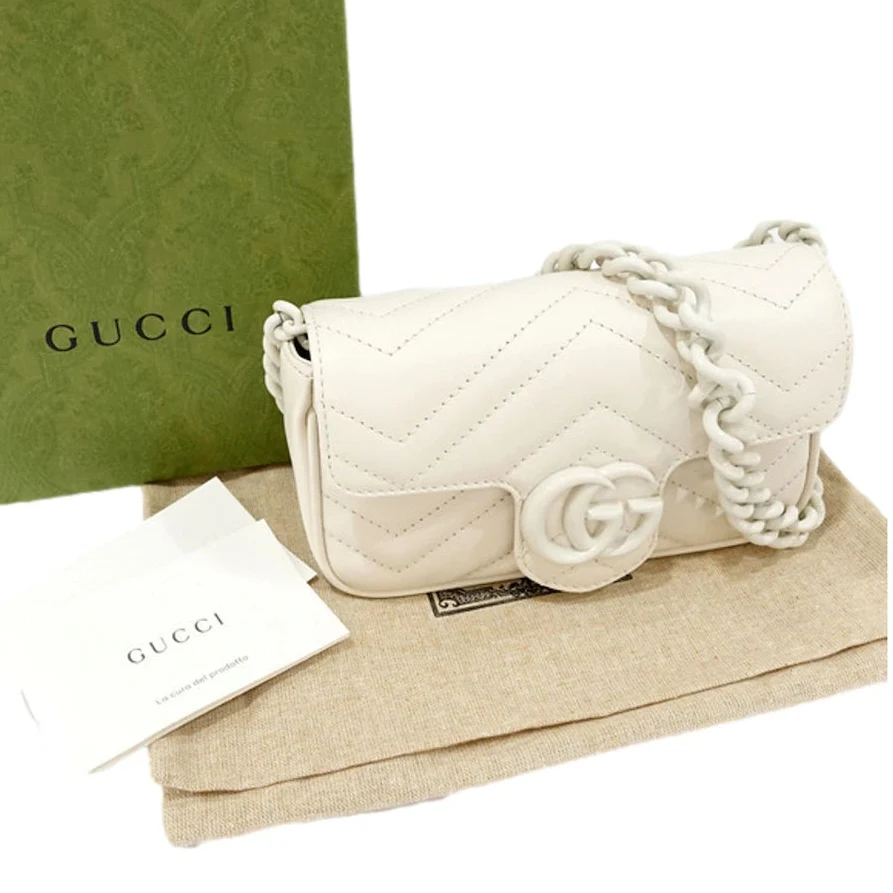 Gucci GG Marmont Leather Chain Belt Bag – White