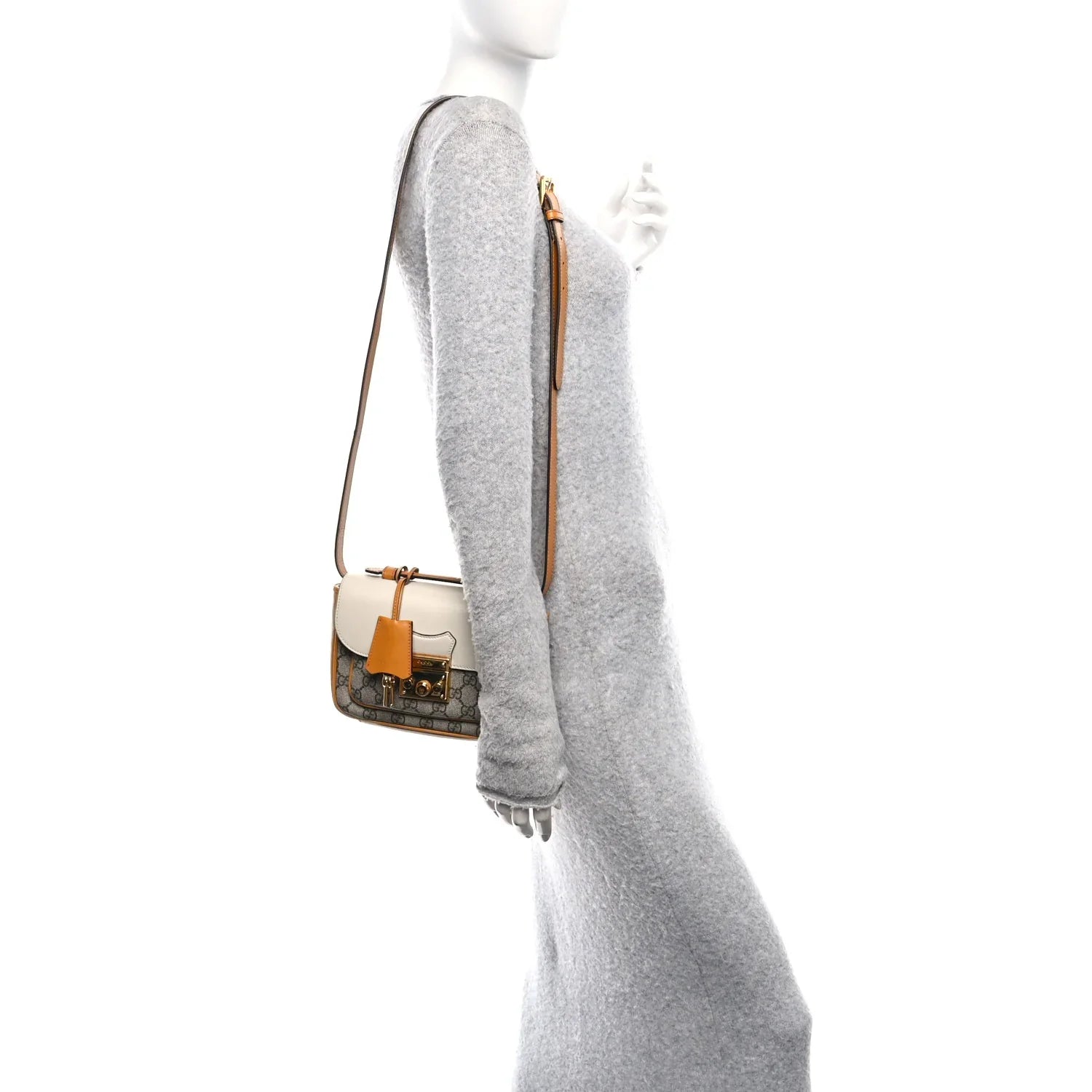 Gucci GG Supreme Padlock Front Pocket Flap Shoulder Bag – Beige