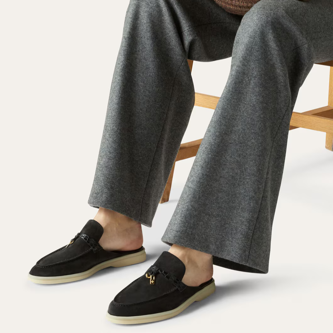 Loro Piana Charms Walk Babouche Suede Loafers - Black (062)