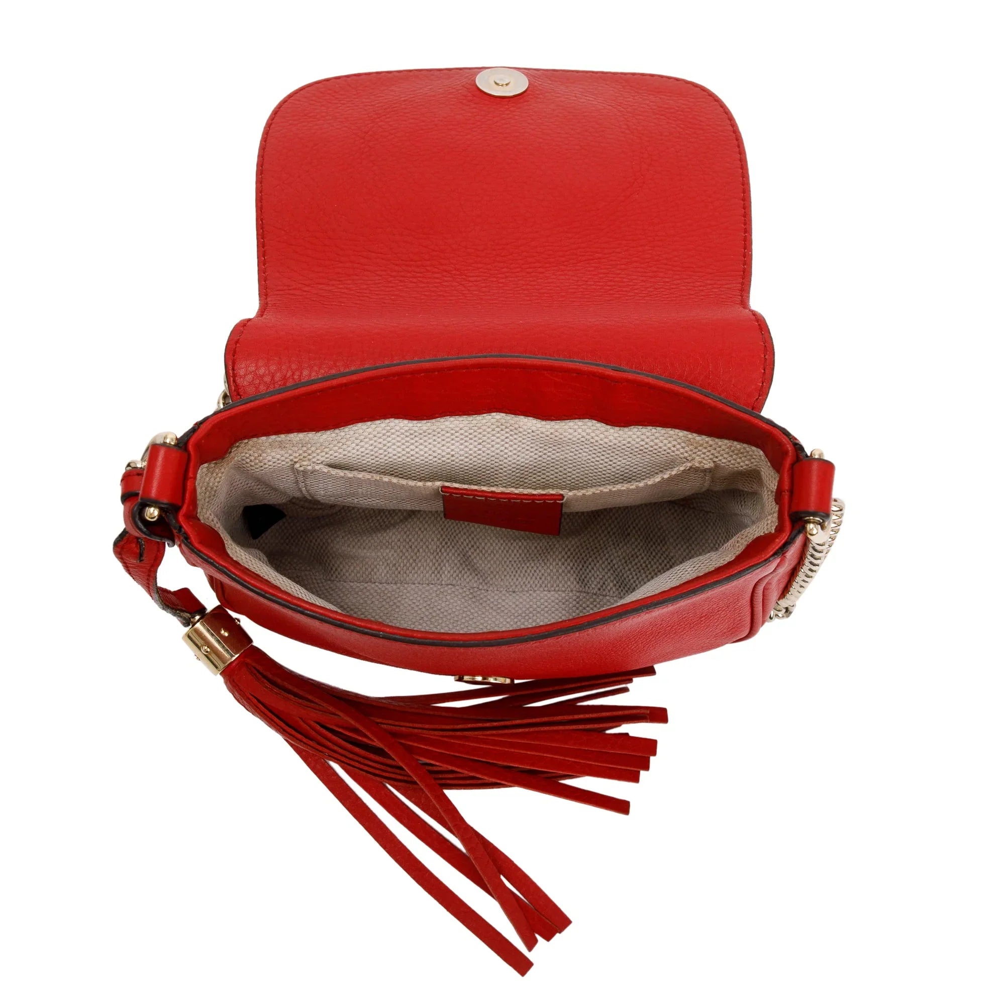 Gucci Soho Leather Flap Chain Shoulder Bag – Red