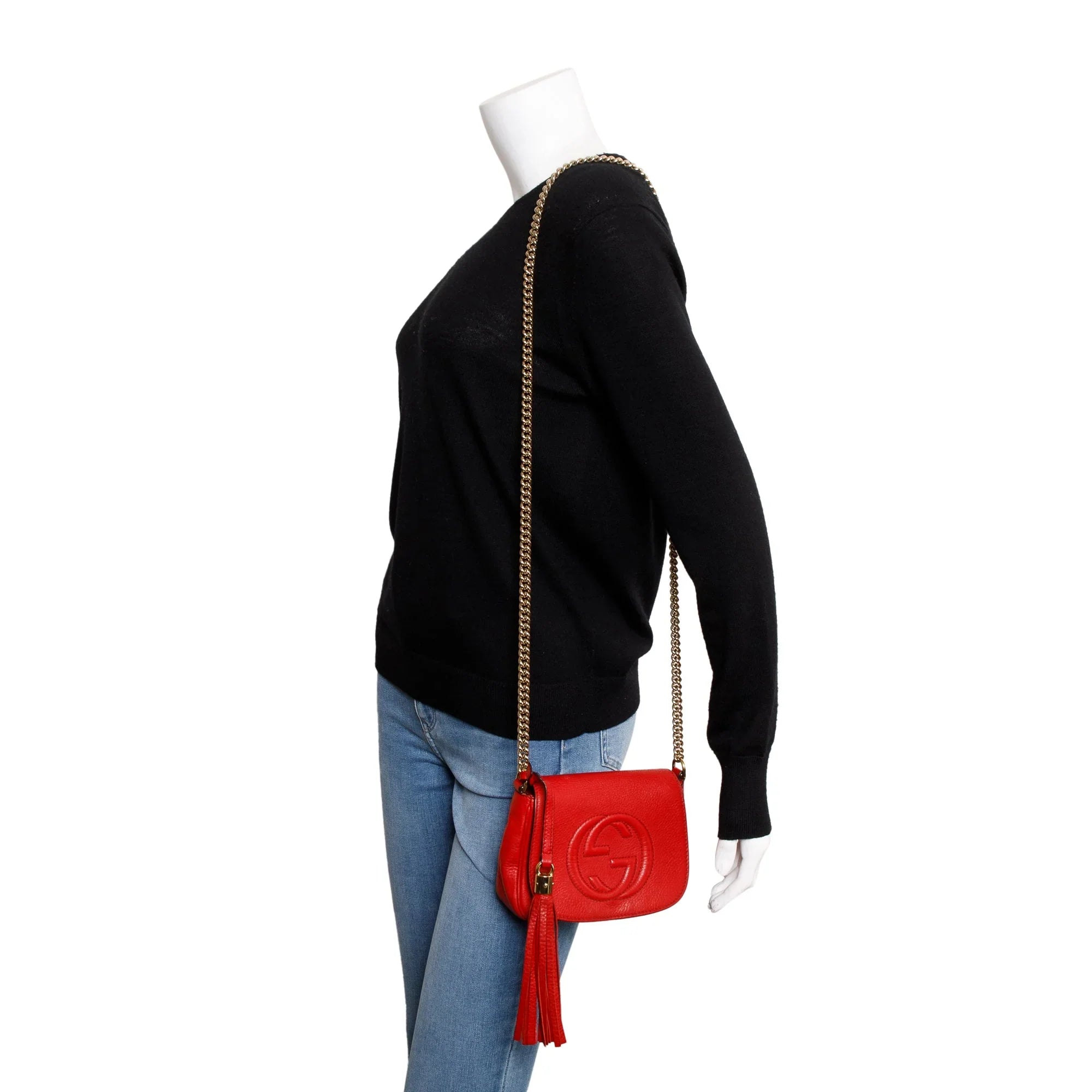 Gucci Soho Leather Flap Chain Shoulder Bag – Red