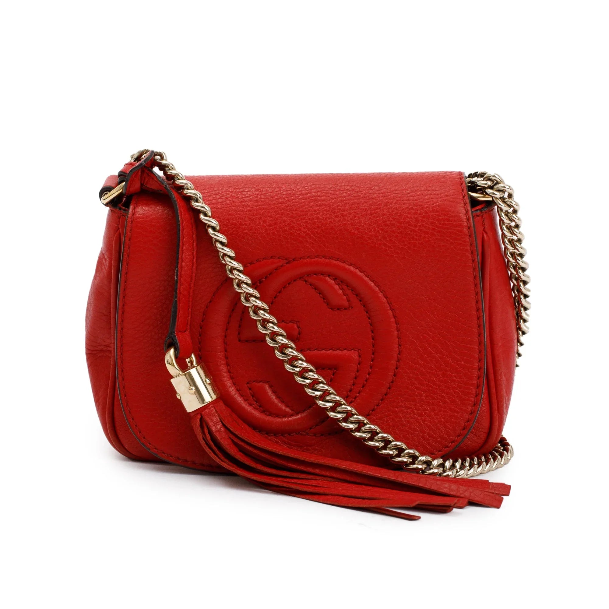 Gucci Soho Leather Flap Chain Shoulder Bag – Red