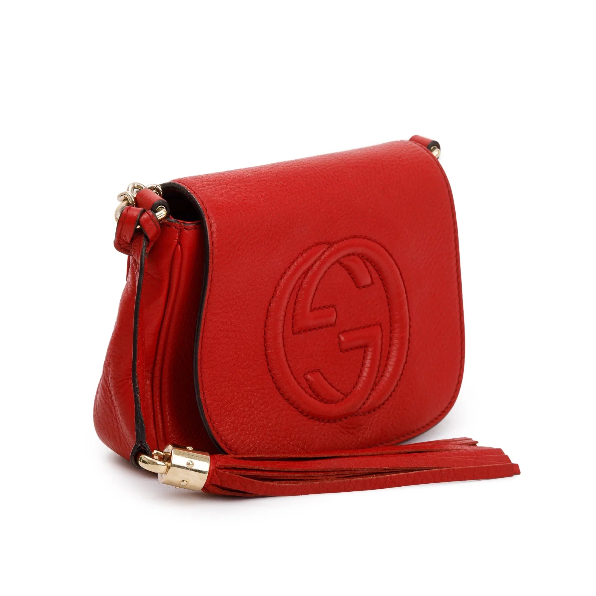 Gucci Soho Leather Flap Chain Shoulder Bag – Red
