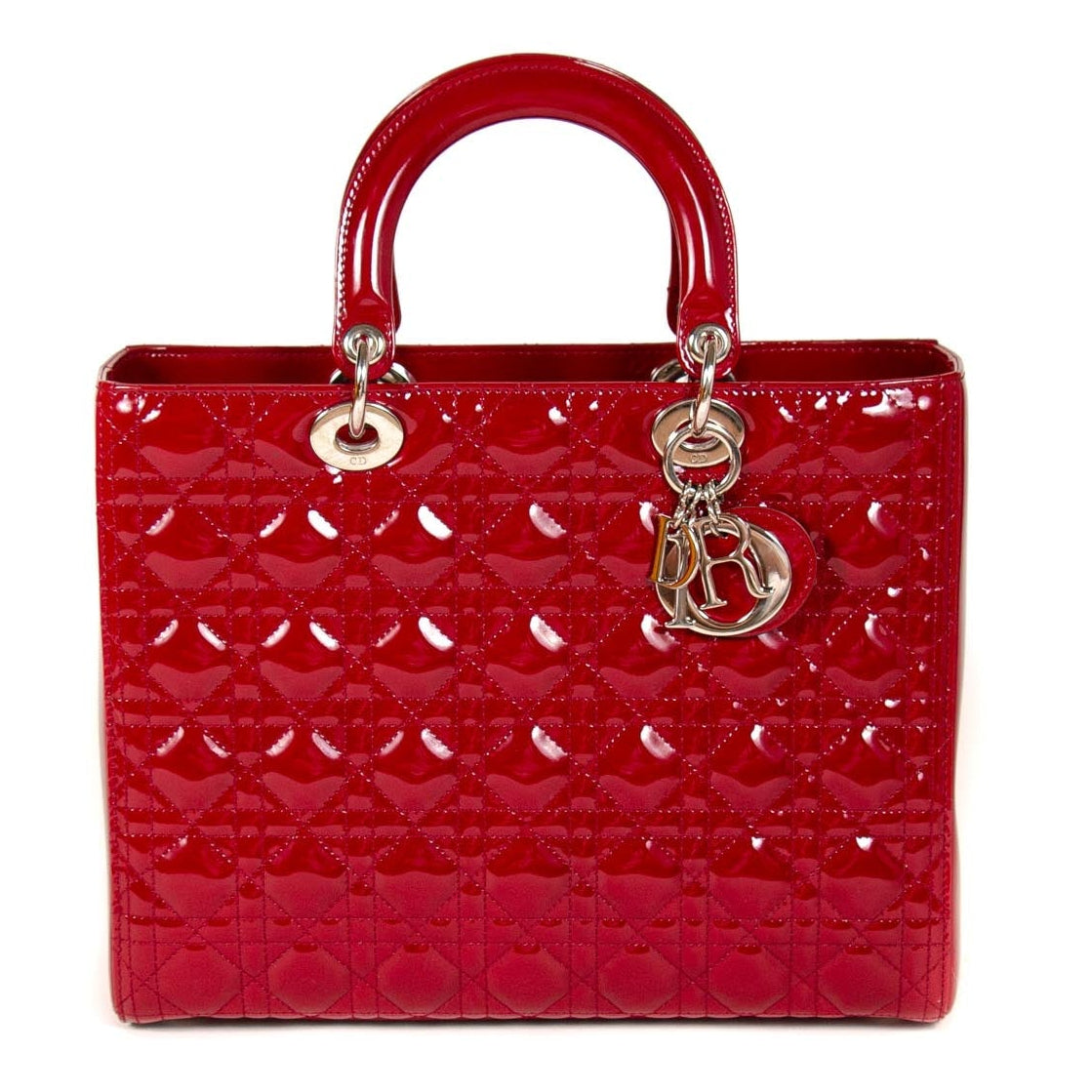 Dior Large Lady Dior Cannage Lambskin Bag - Red