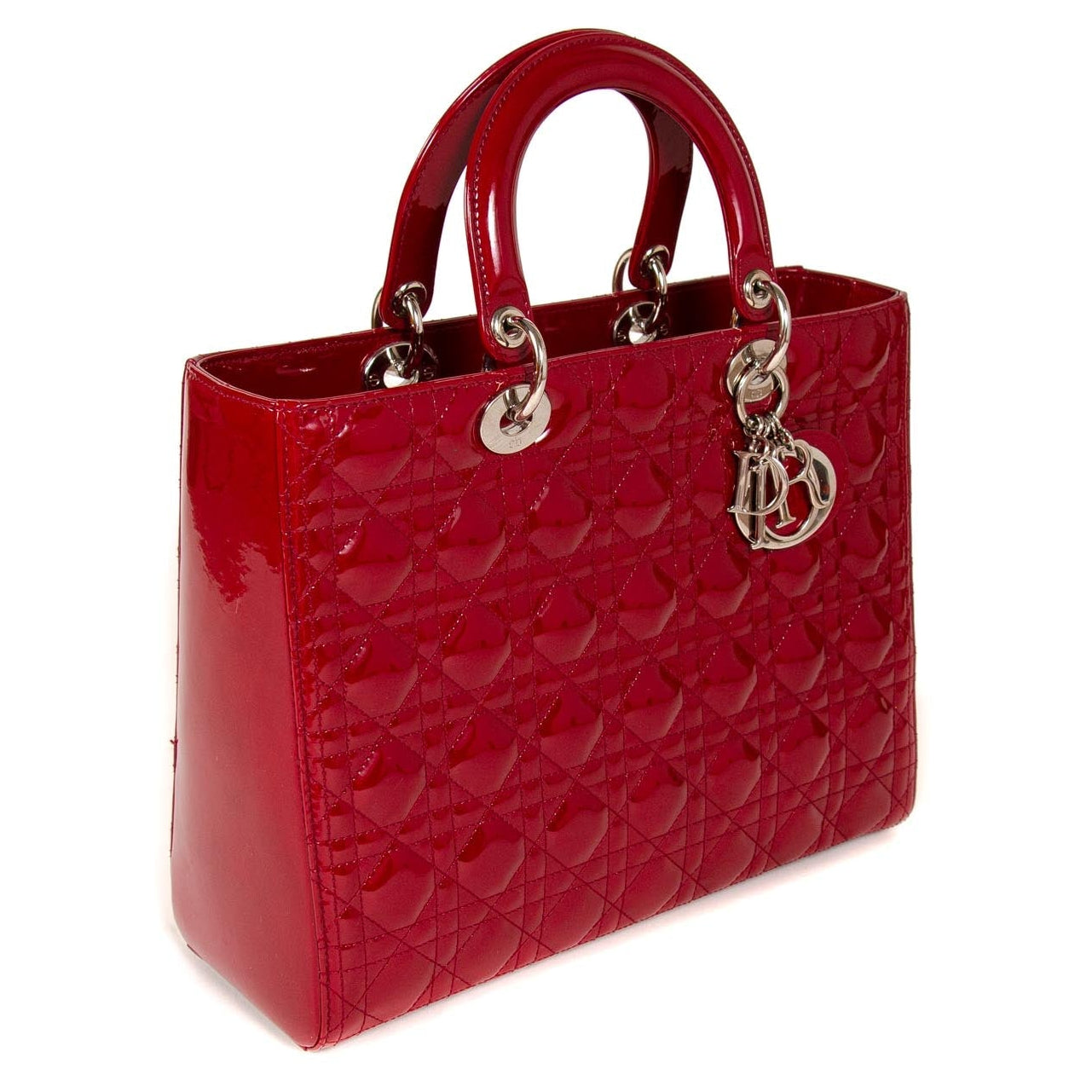 Dior Large Lady Dior Cannage Lambskin Bag - Red