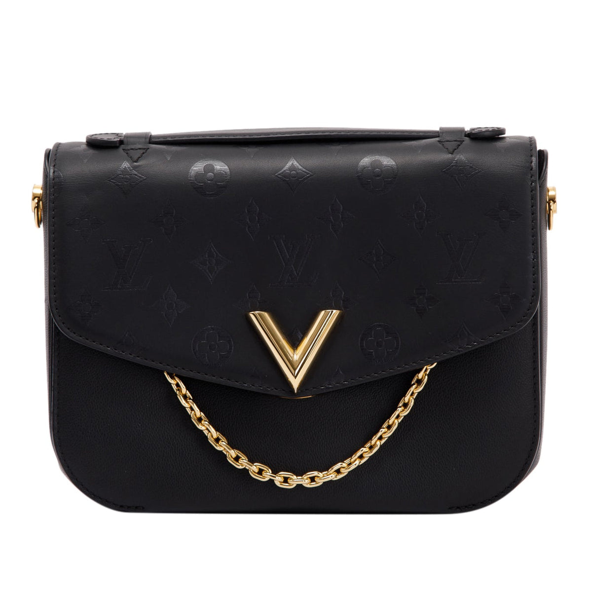 Louis Vuitton Calfskin Monogram Very Messenger Handbag - Black