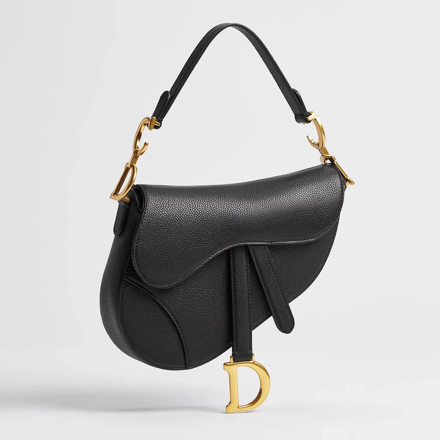 Dior Grained Calfskin Small Saddle Bag with Strap - Black