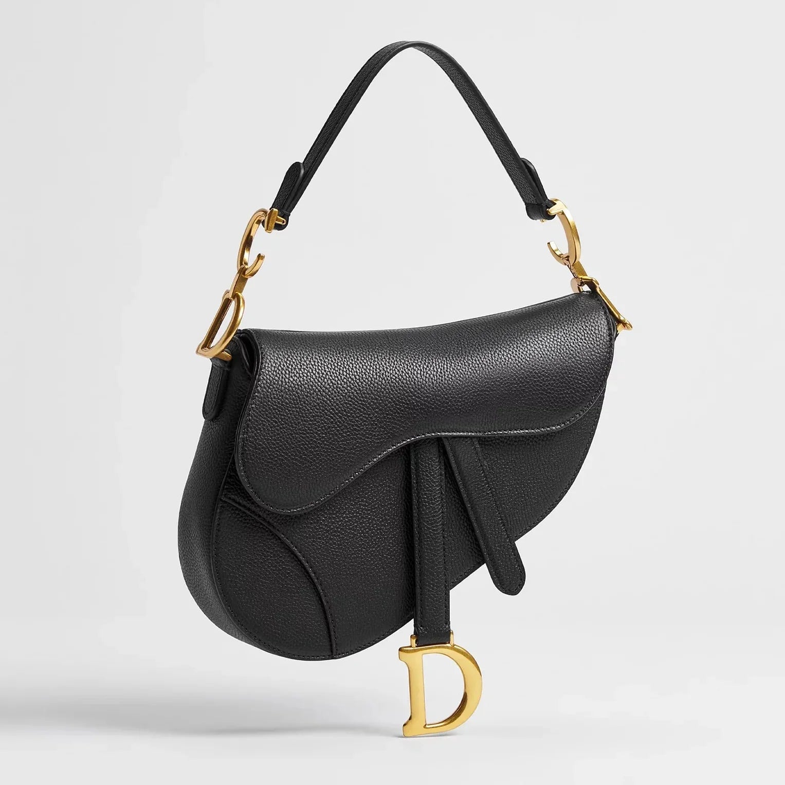 Dior Grained Calfskin Small Saddle Bag with Strap - Black
