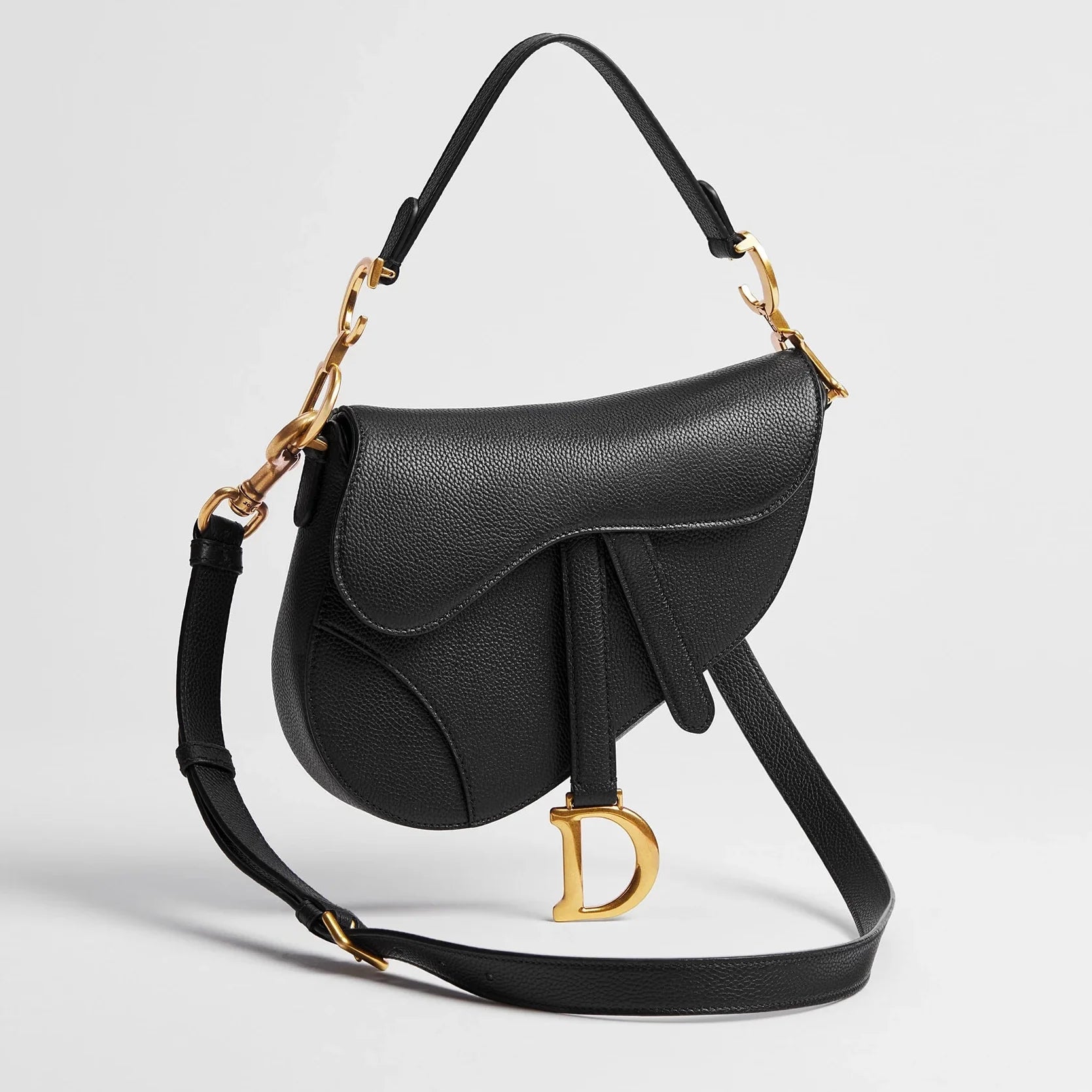 Dior Grained Calfskin Small Saddle Bag with Strap - Black