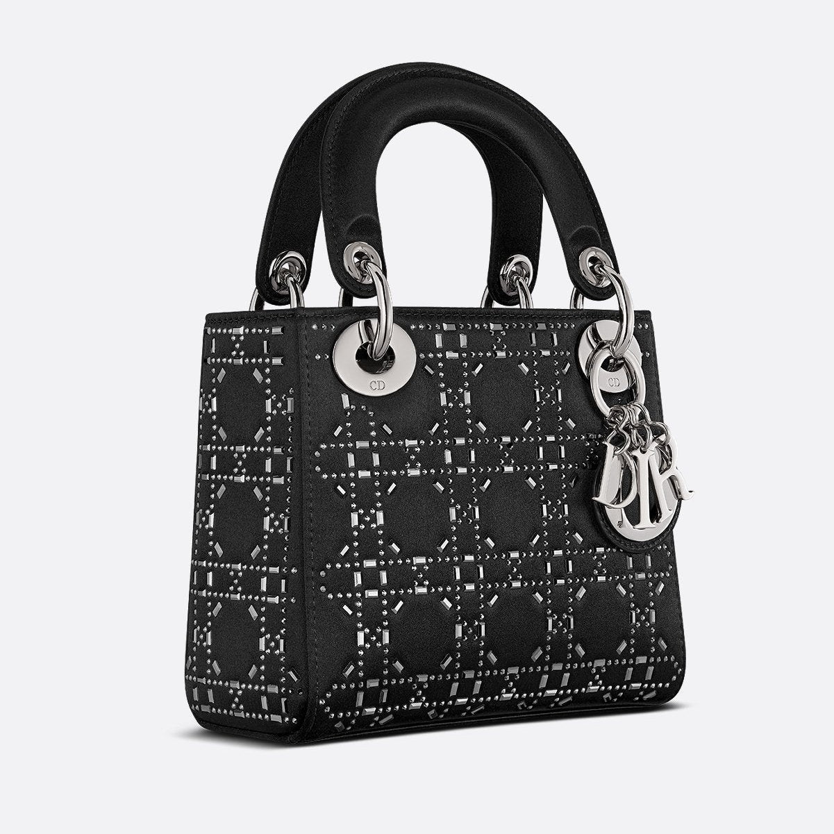 Dior Mini Lady Dior Strass Cannage Satin Bag - Black