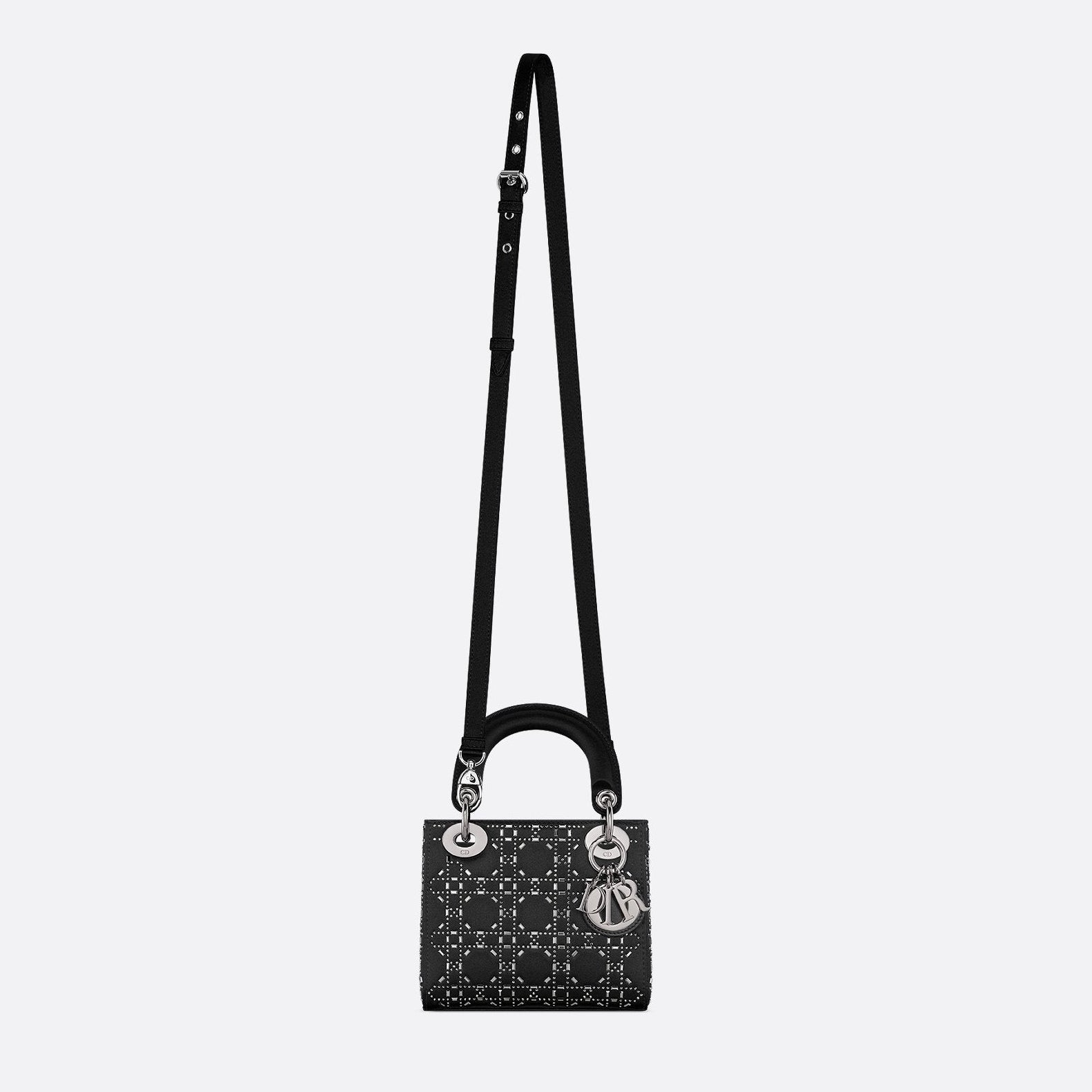 Dior Mini Lady Dior Strass Cannage Satin Bag - Black