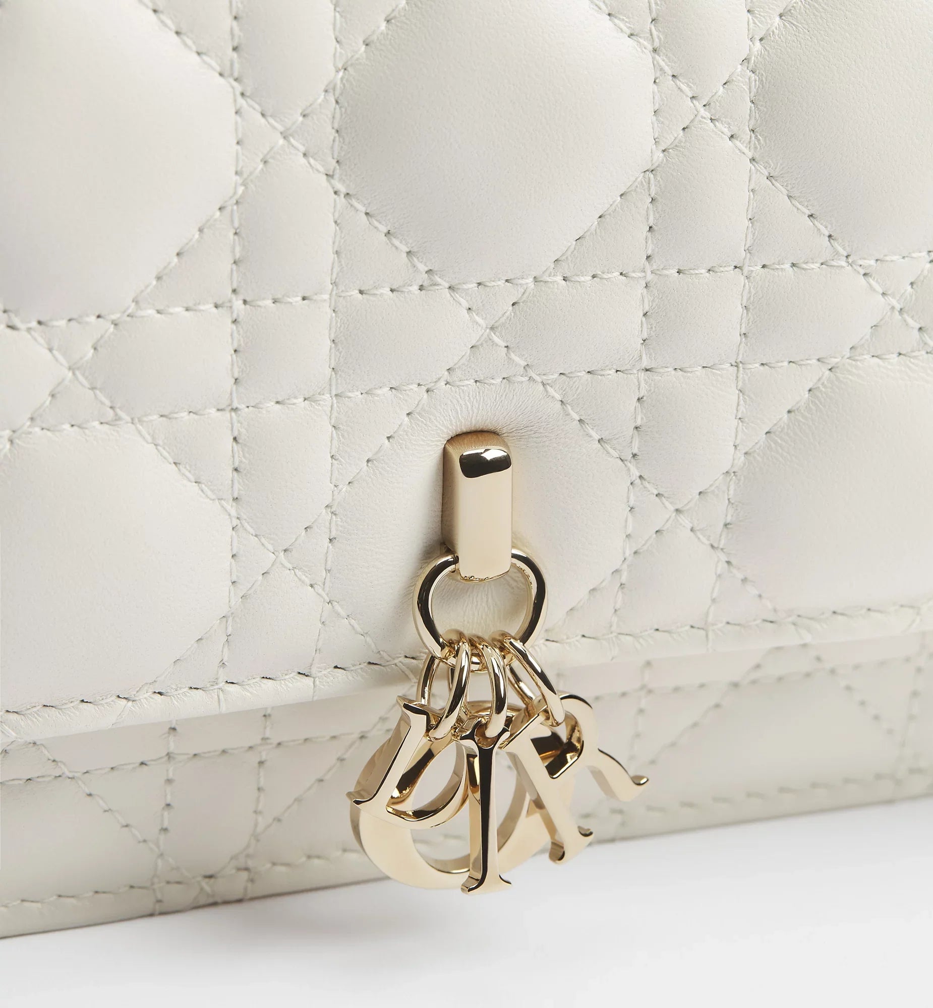 Dior My Dior Cannage Lambskin Top Handle Bag - White