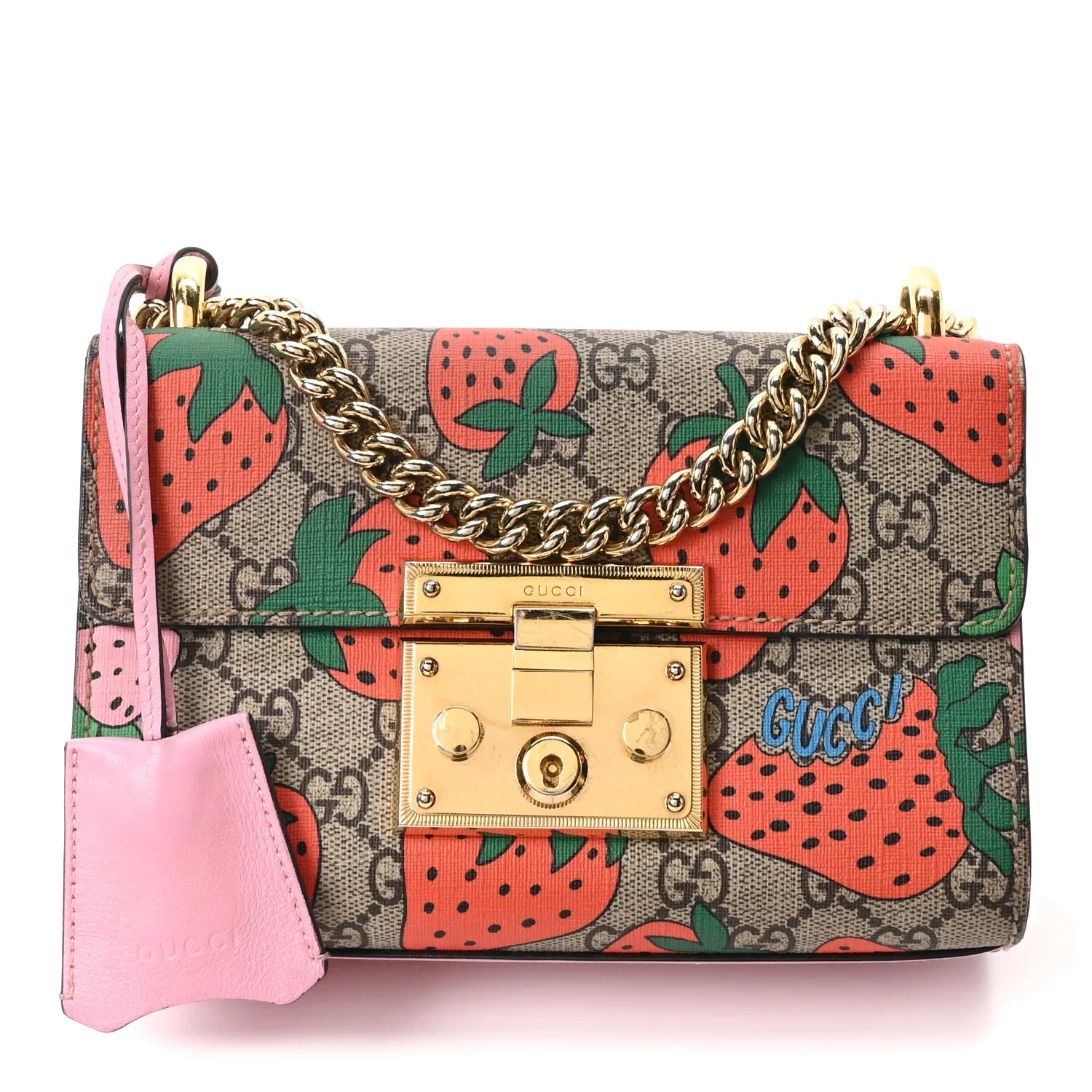 Gucci Padlock Strawberry Small Shoulder Bag – Beige