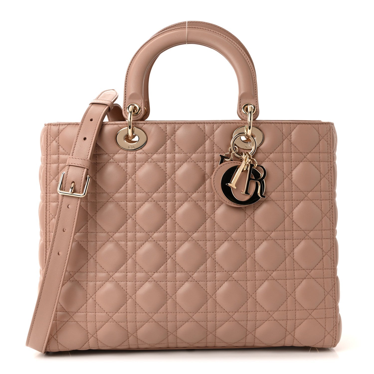 Dior Large Lady Dior Cannage Lambskin Bag - Pink Blush