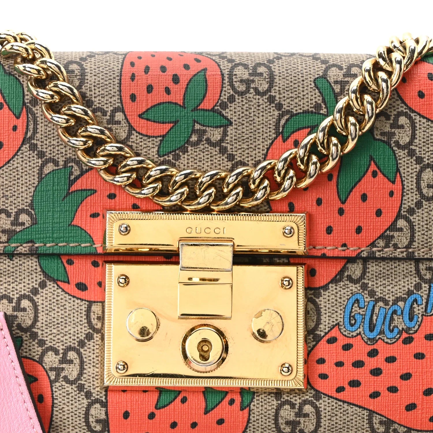 Gucci Padlock Strawberry Small Shoulder Bag – Beige
