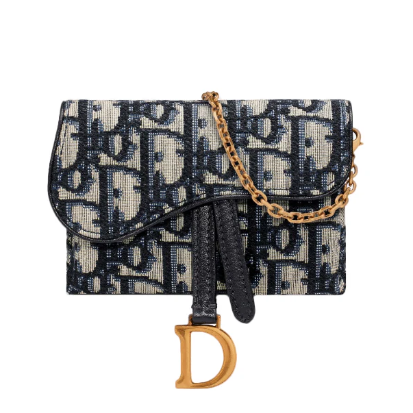 Dior Small Jacquard Nano Saddle Chain Pouch - Blue