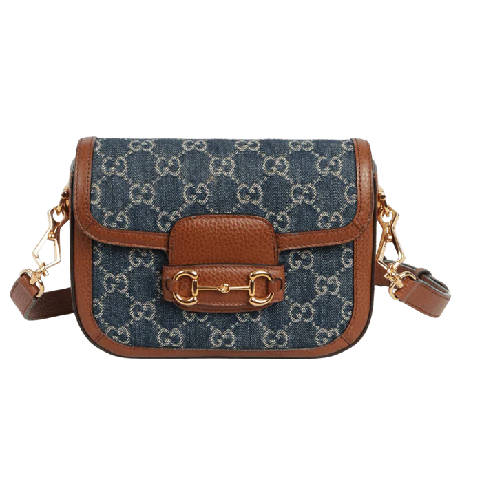 Gucci Blue GG Denim Horsebit 1955 Mini Crossbody Bag - Blue