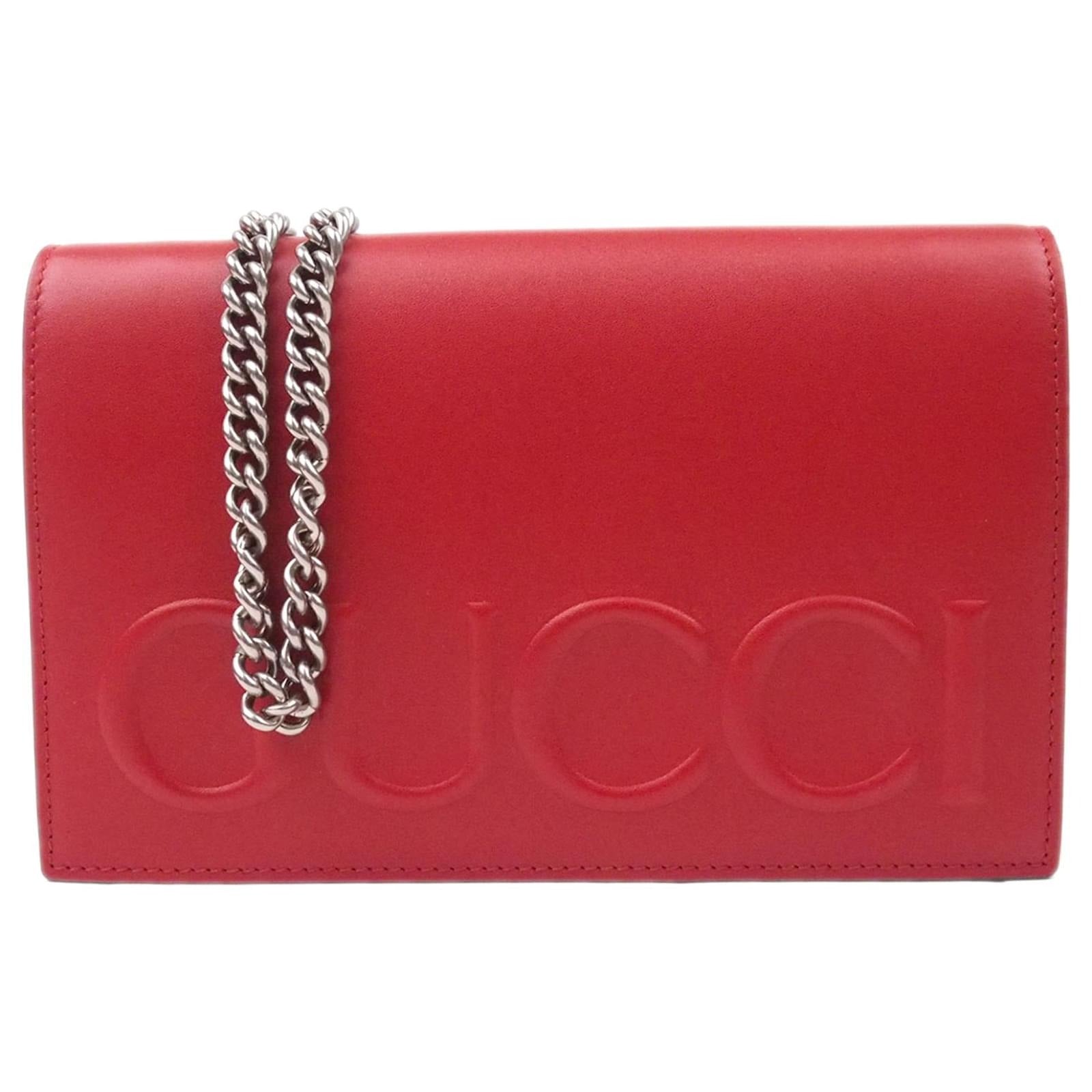 Gucci XL Leather Wallet on Chain Shoulder Bag – Red