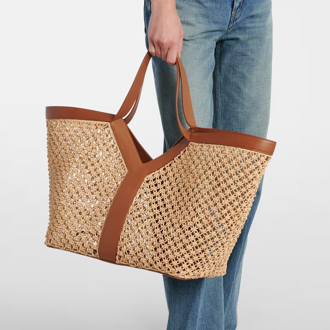 Gucci Raffia Y Tote Bag – Beige
