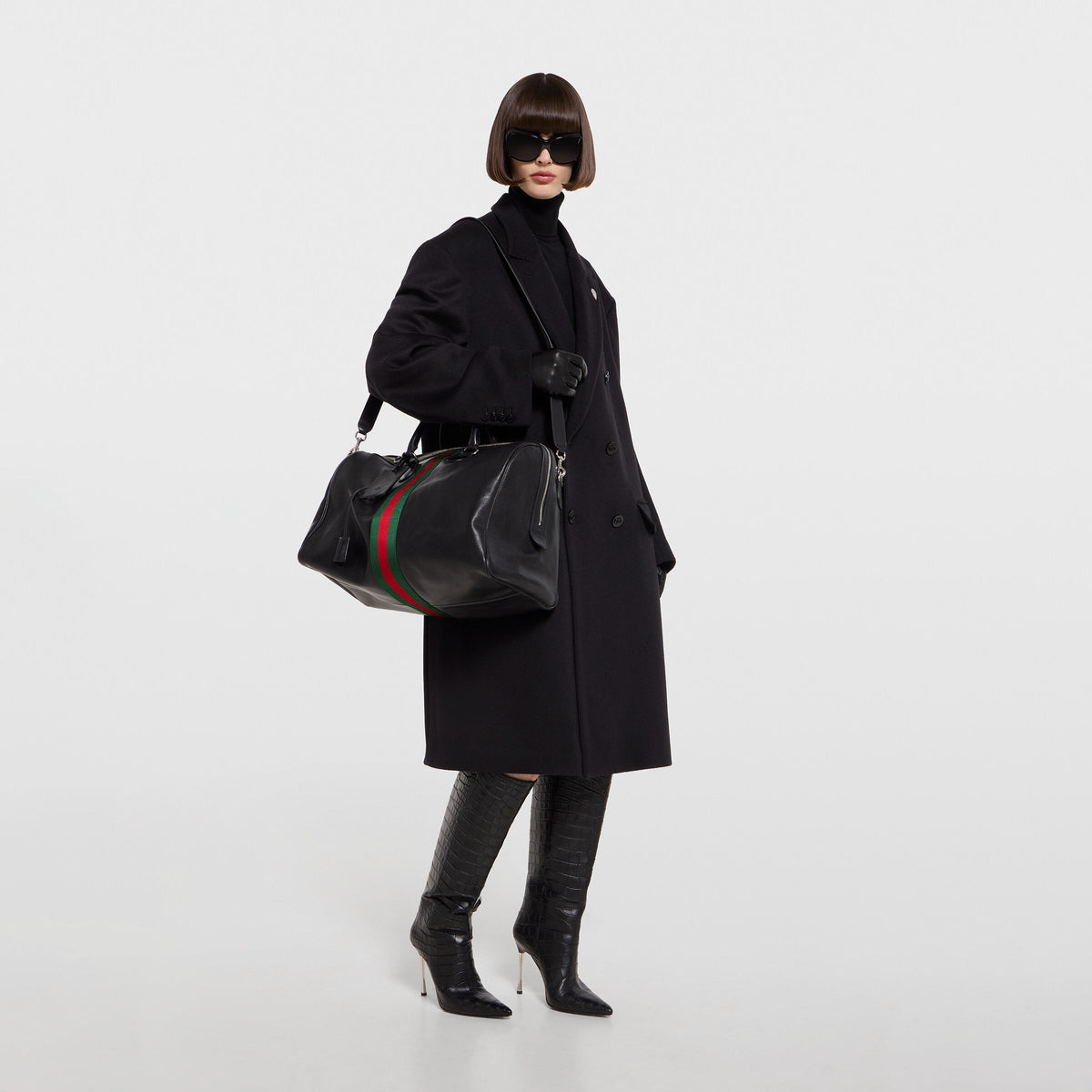 Gucci Web Trademark Medium Duffle Travel Bag – Black
