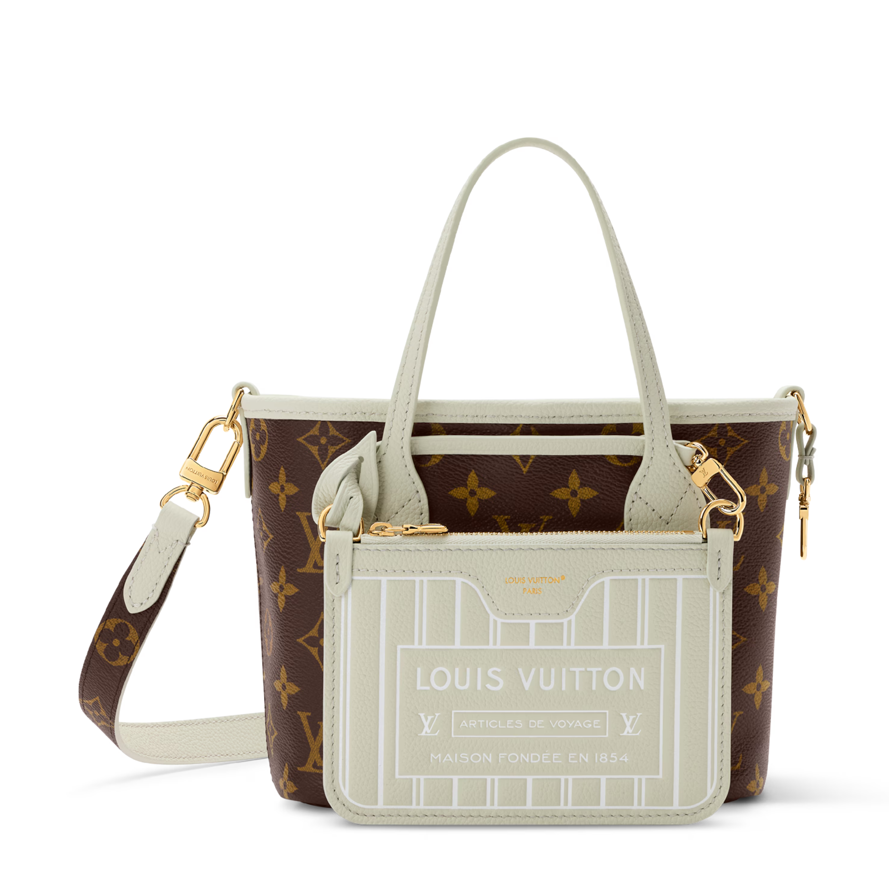 Louis Vuitton Monogram Celadon Neverfull Bandoulière Inside Out BB Handbag – Beige