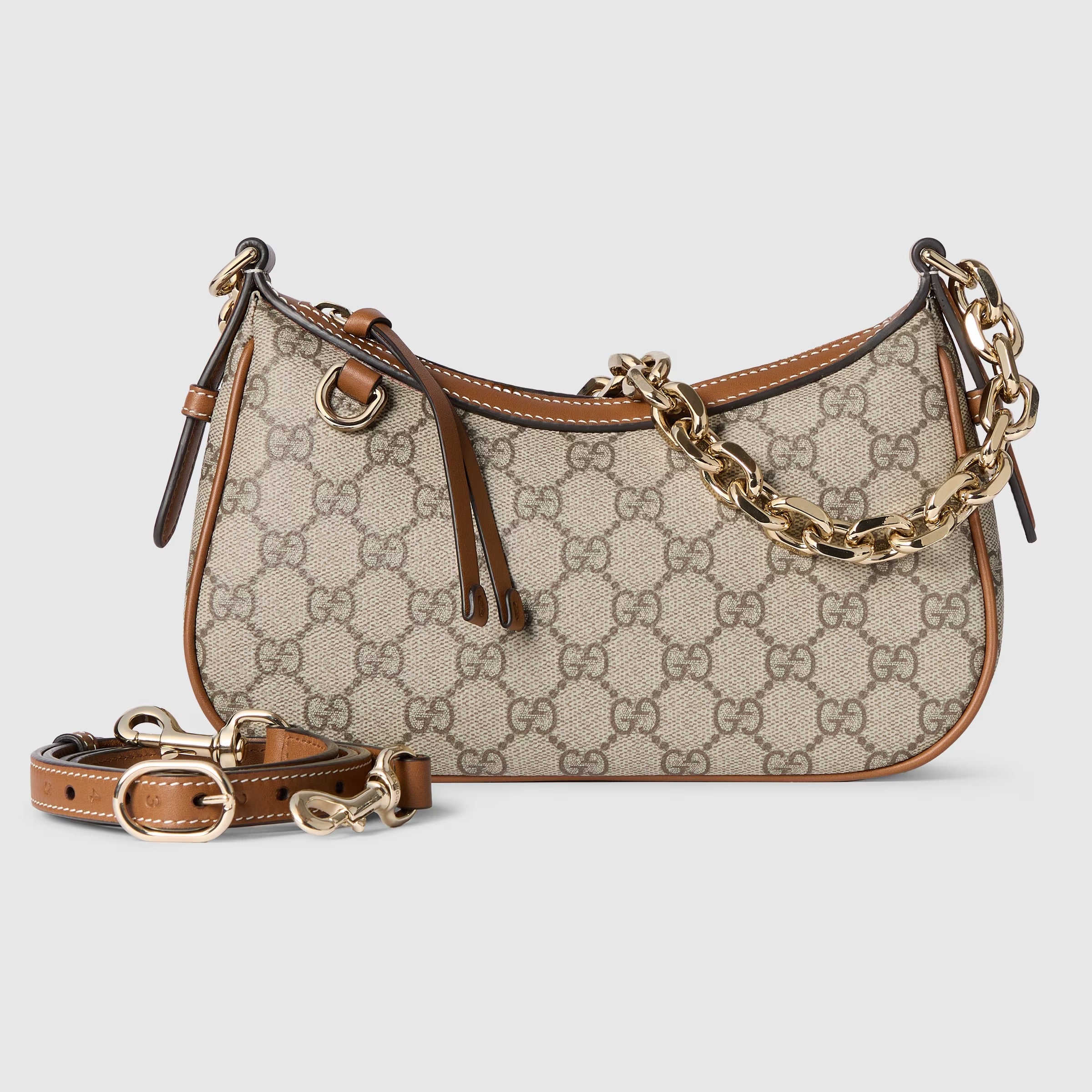 Gucci GG Emblem Small Shoulder Bag – Beige/Dark Brown