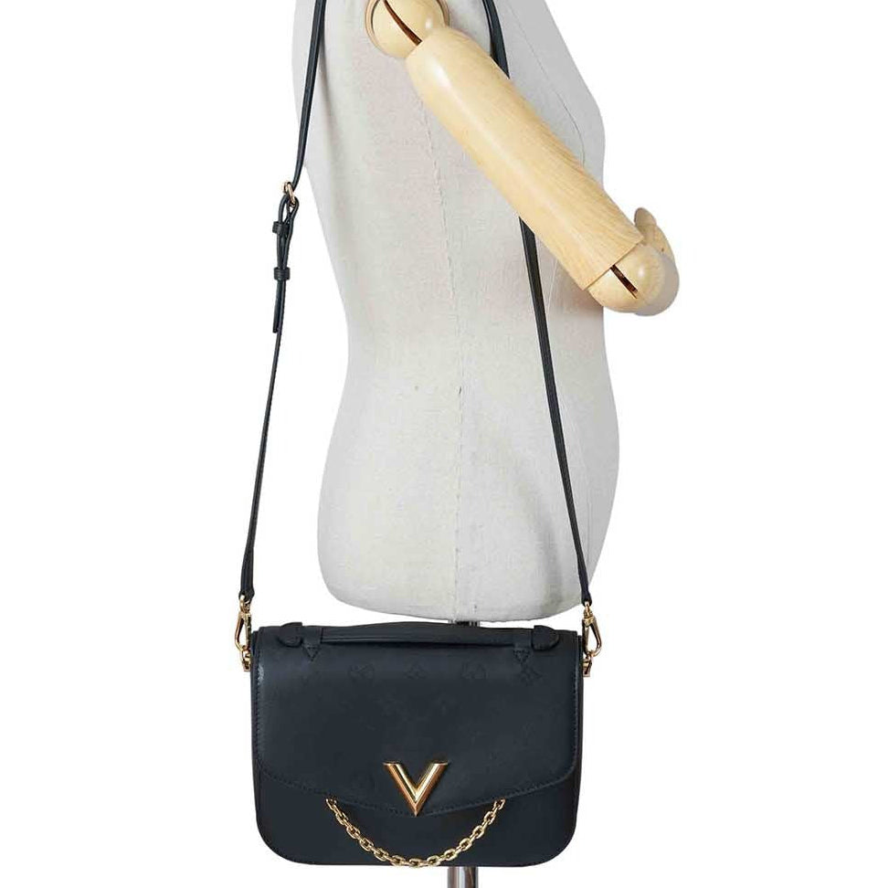 Louis Vuitton Calfskin Monogram Very Messenger Handbag - Black