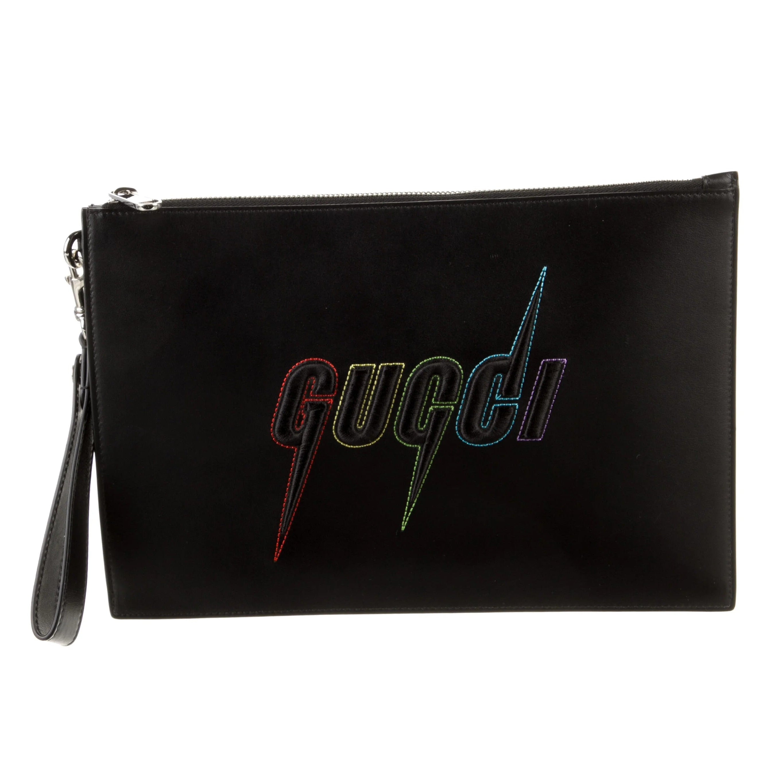 Gucci Blade Embroidered Leather Clutch Pouch – Black