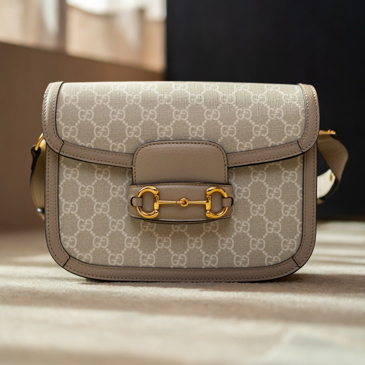 Gucci Horsebit 1955 Mini GG Crossbody Shoulder Bag – Beige