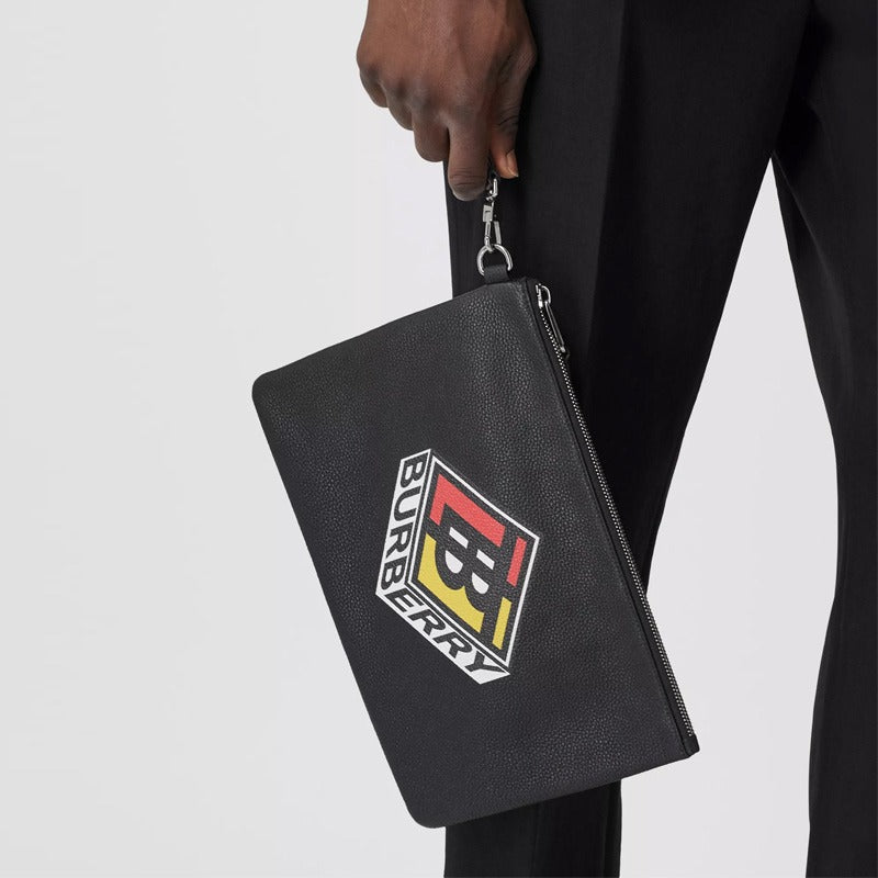Gucci Burberry Logo Print Leather Clutch Pouch – Black