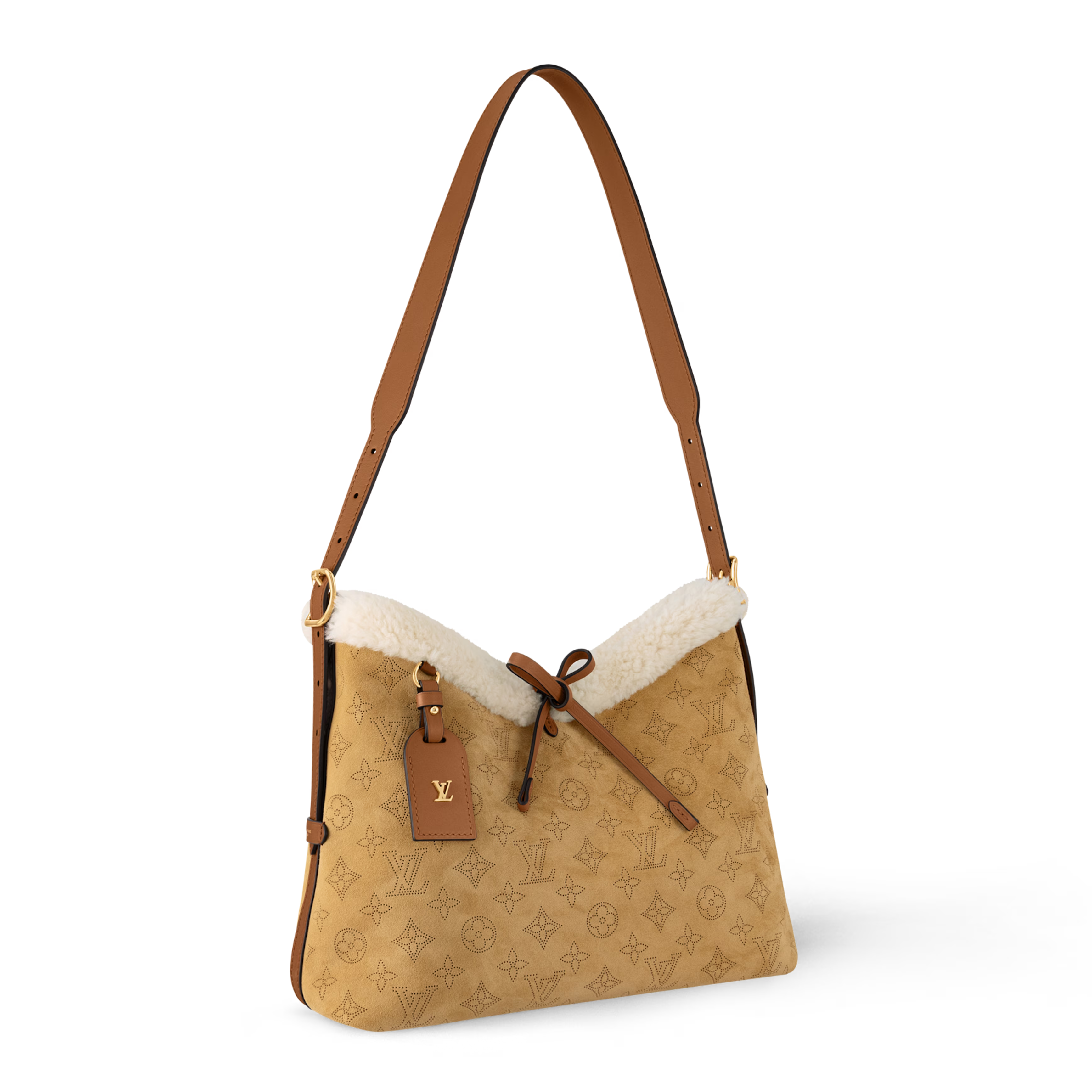 Louis Vuitton Mahina Suede Leather CarryAll PM Shoulder Bag – Beige