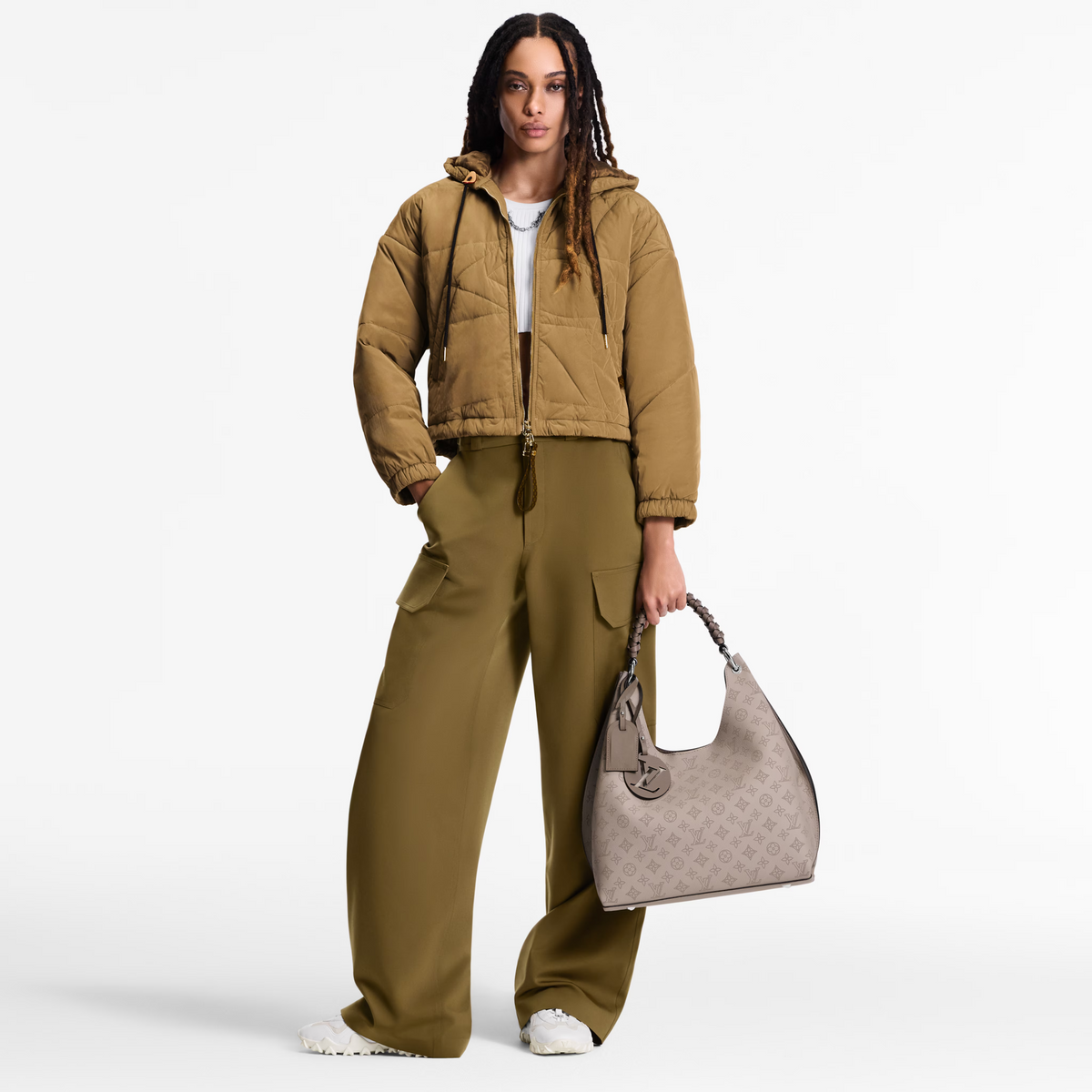 Louis Vuitton Mahina Leather Carmel Hobo Bag - Beige Galet