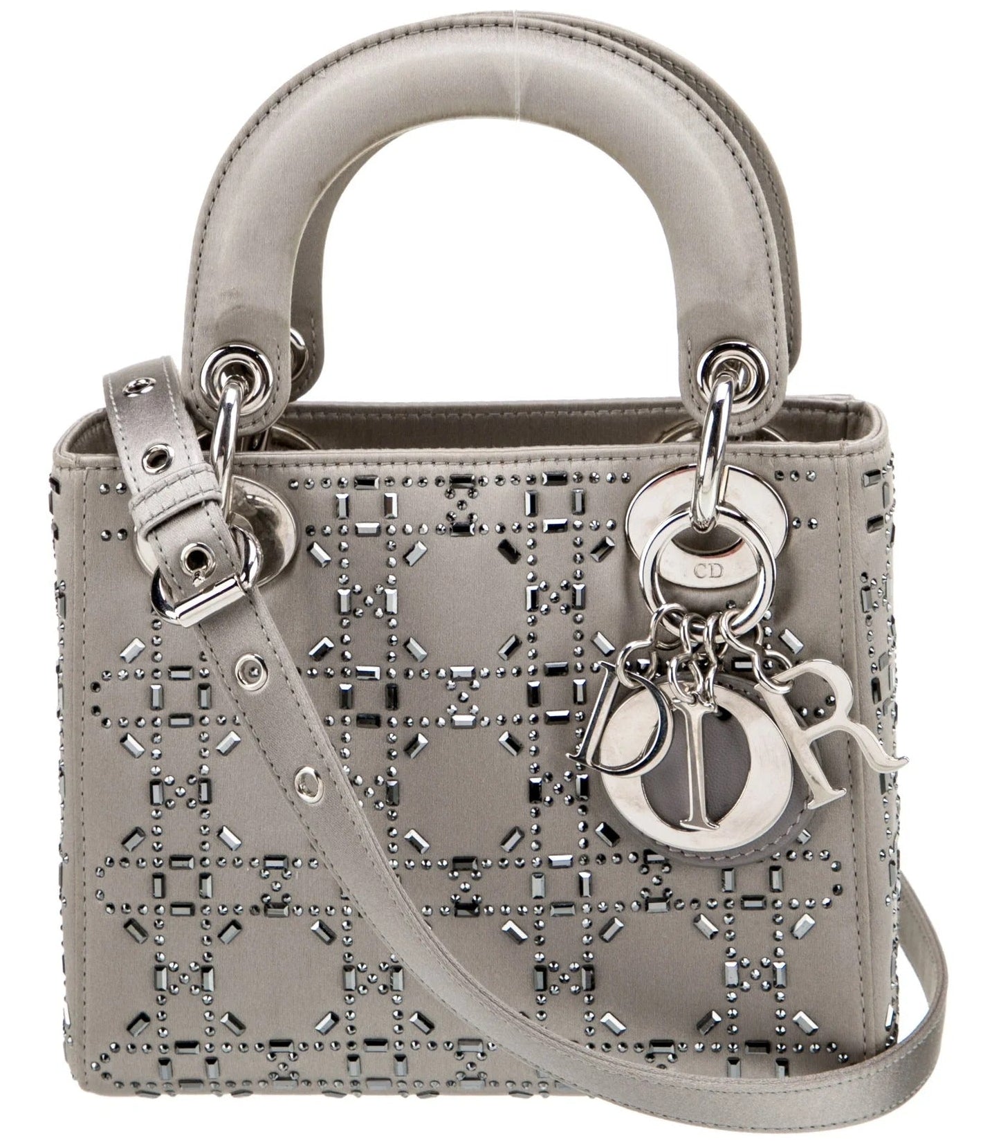 Dior Mini Lady Dior Cannage Quilt Satin Bag - Grey
