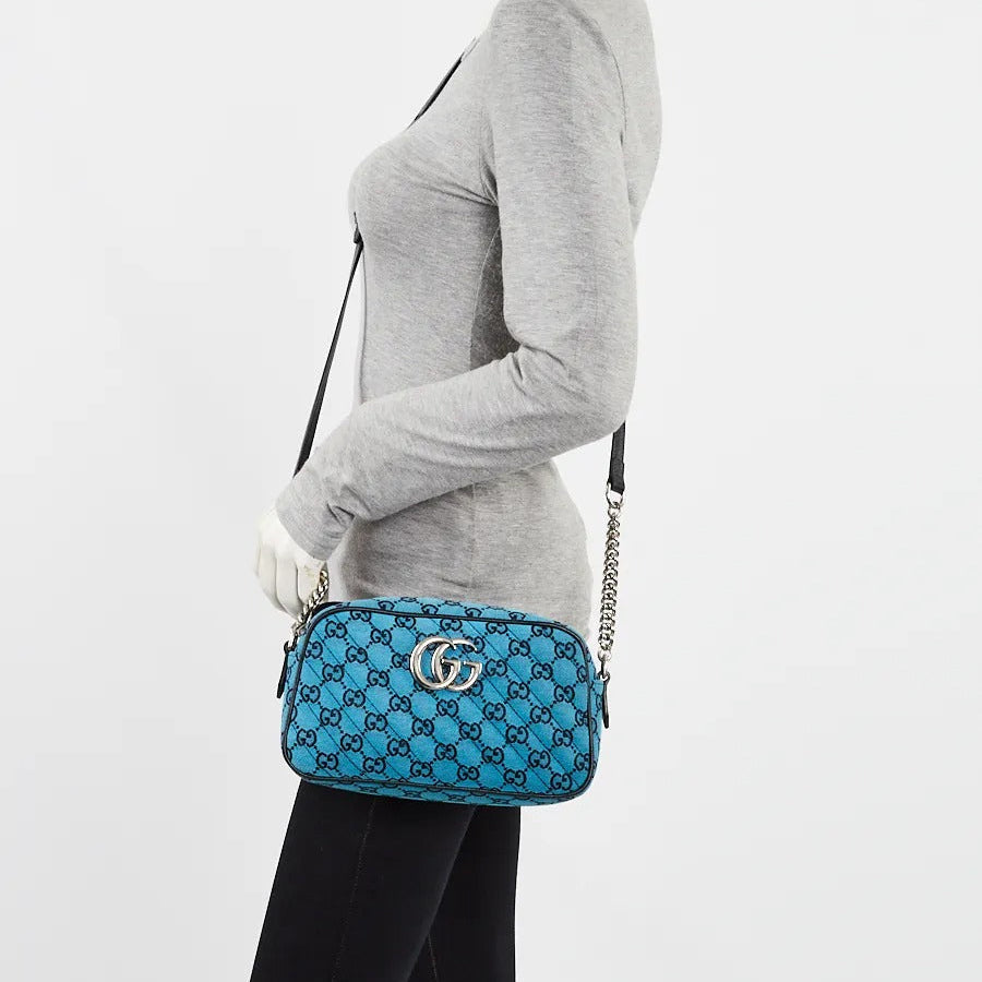 Gucci GG Canvas Marmont Matelasse Crossbody Shoulder Bag – Blue