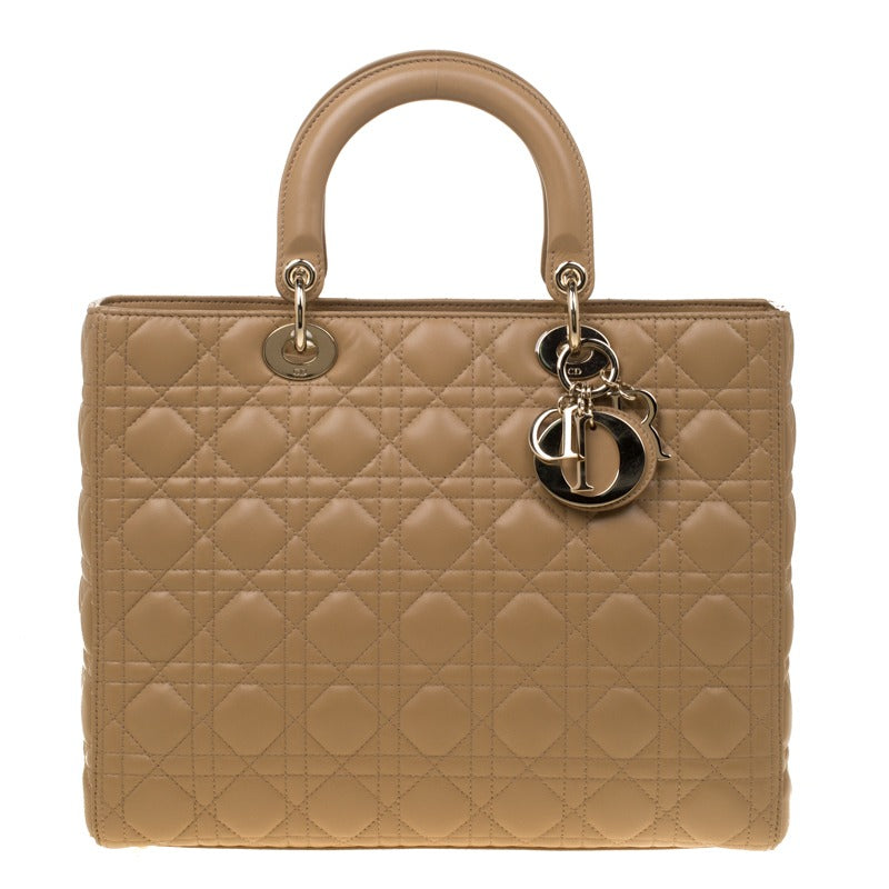 Dior Large Lady Dior Top Handle Bag - Beige