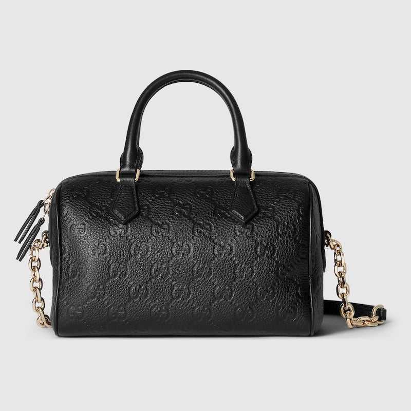 Gucci GG Emblem Small Boston Top Handle Bag – Black
