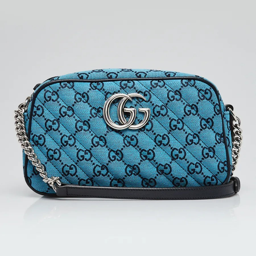 Gucci GG Canvas Marmont Matelasse Crossbody Shoulder Bag – Blue
