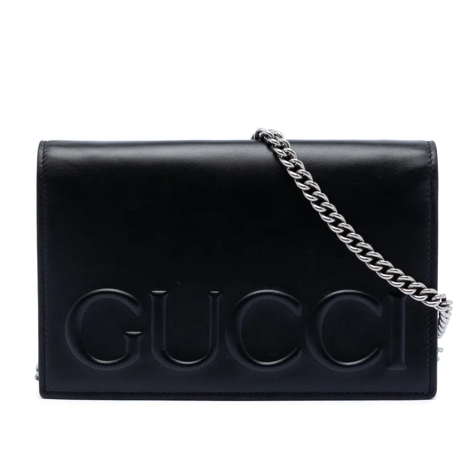 Gucci XL Embossed Leather Chain Shoulder Bag – Black