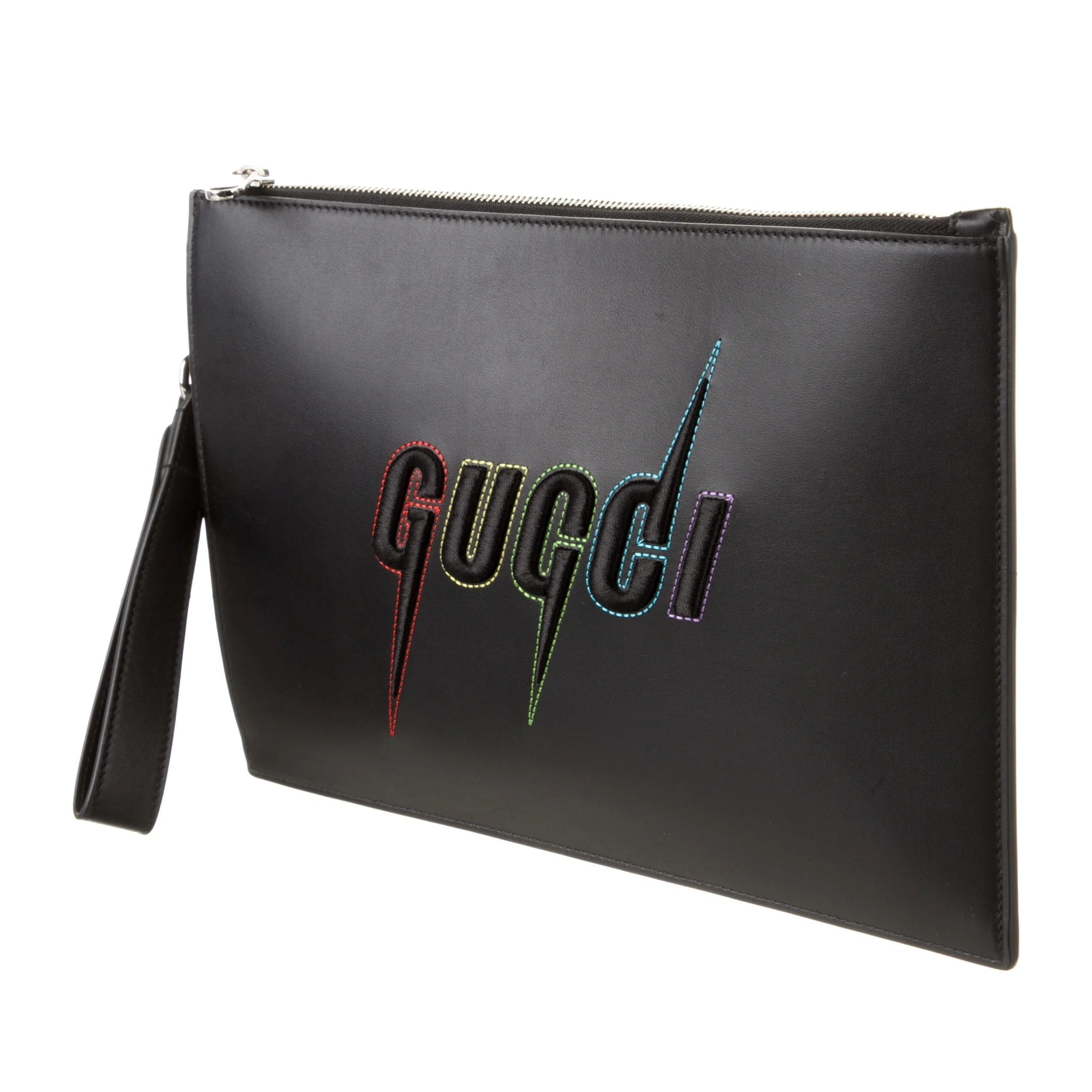 Gucci Blade Embroidered Leather Clutch Pouch – Black