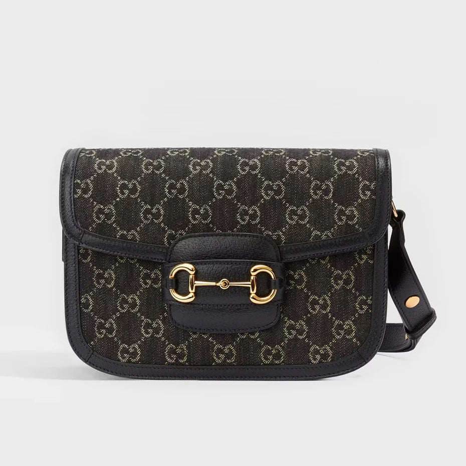 Gucci Horsebit 1955 GG Small Denim Shoulder Bag – Black