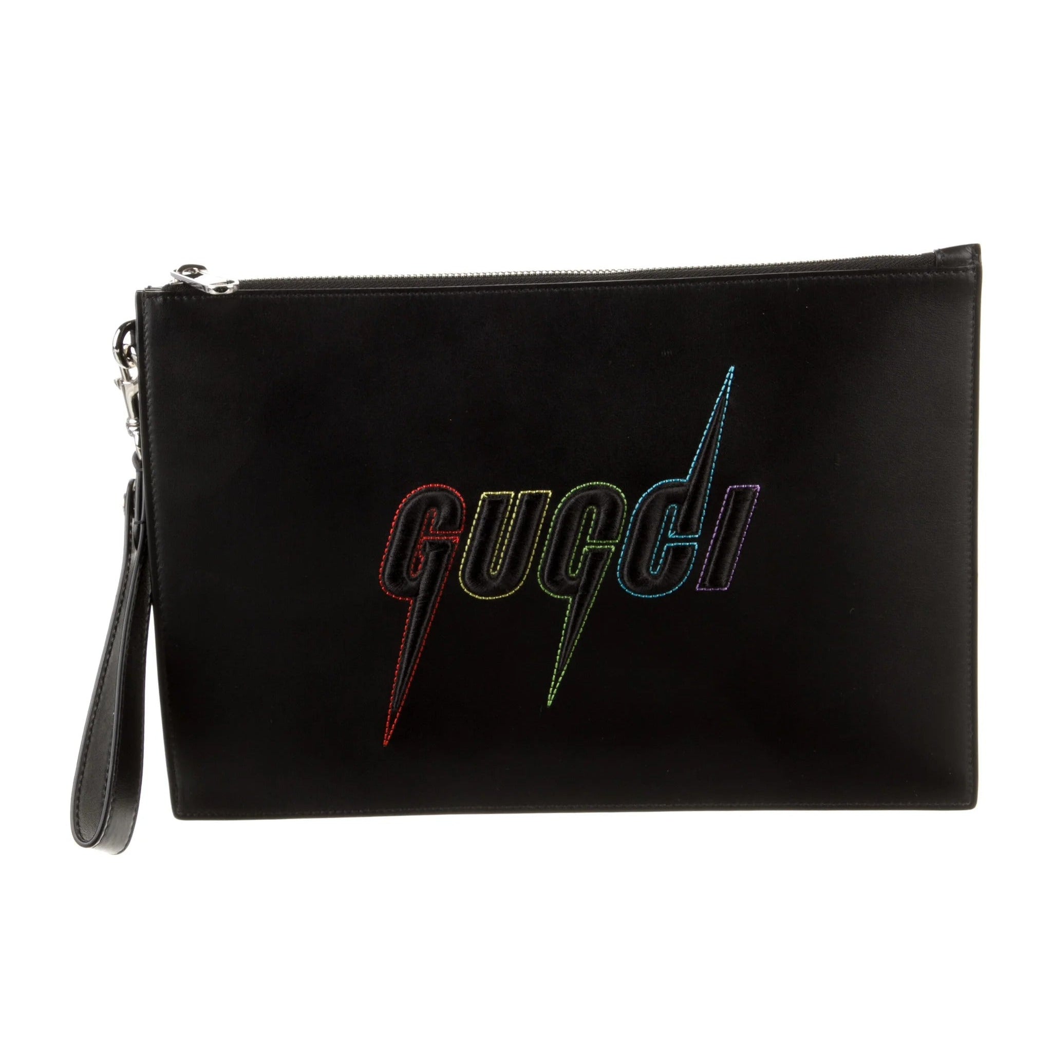 Gucci Blade Embroidered Leather Clutch Pouch – Black