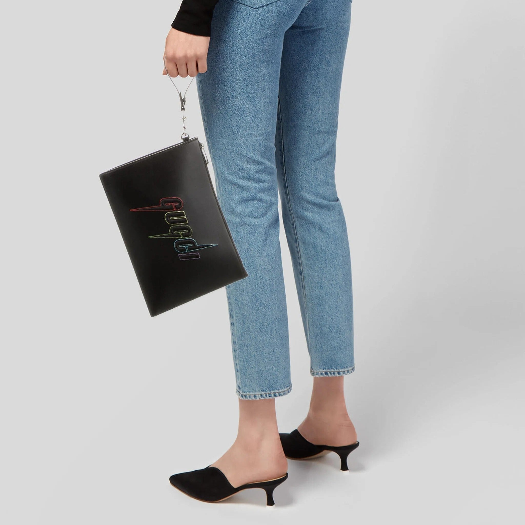 Gucci Blade Embroidered Leather Clutch Pouch – Black