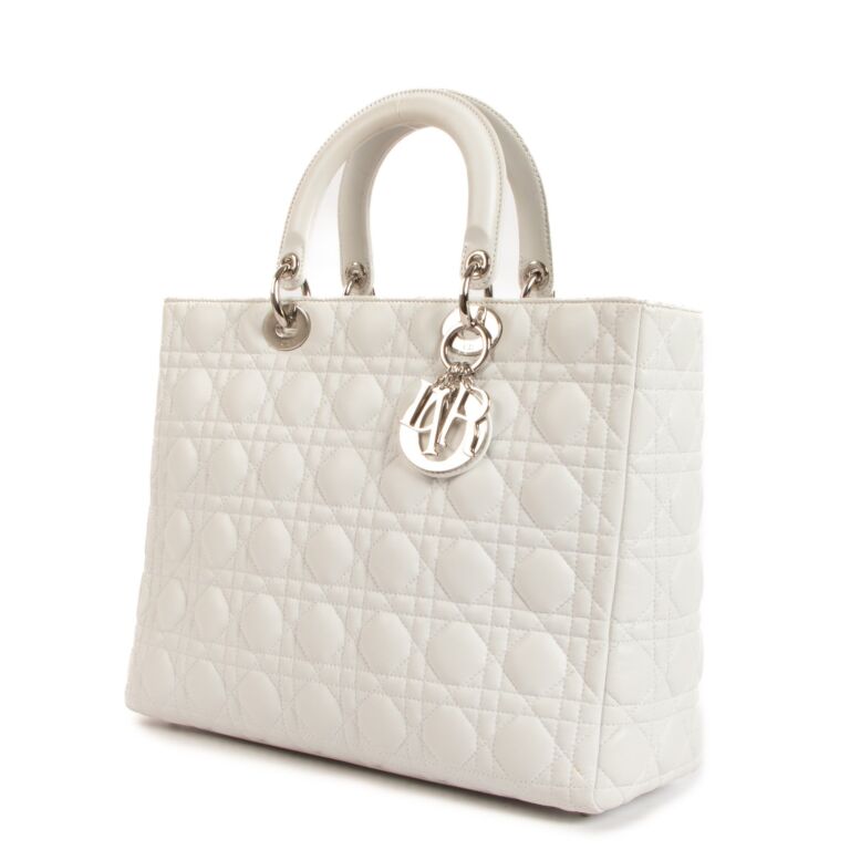 Dior Large Lady Dior Cannage Lambskin Bag - Latte