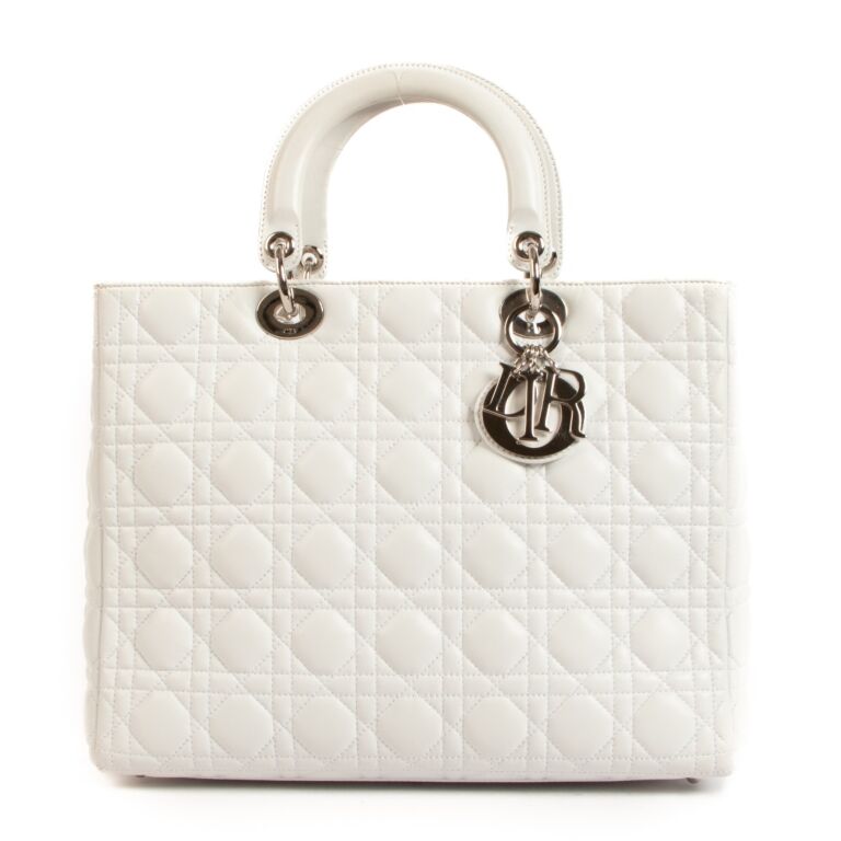 Dior Large Lady Dior Cannage Lambskin Bag - Latte