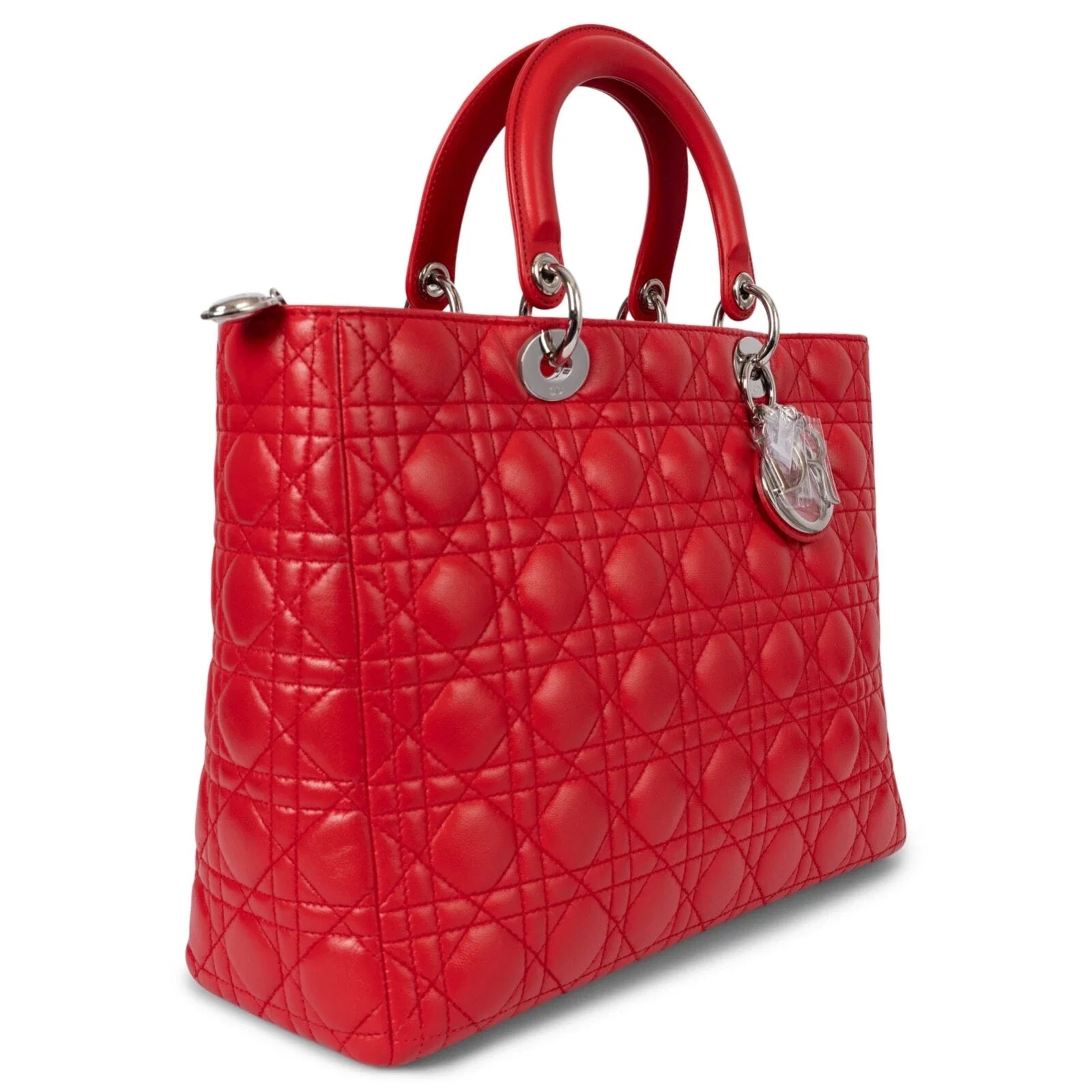 Dior Large Lady Dior Cannage Leather Bag - Red