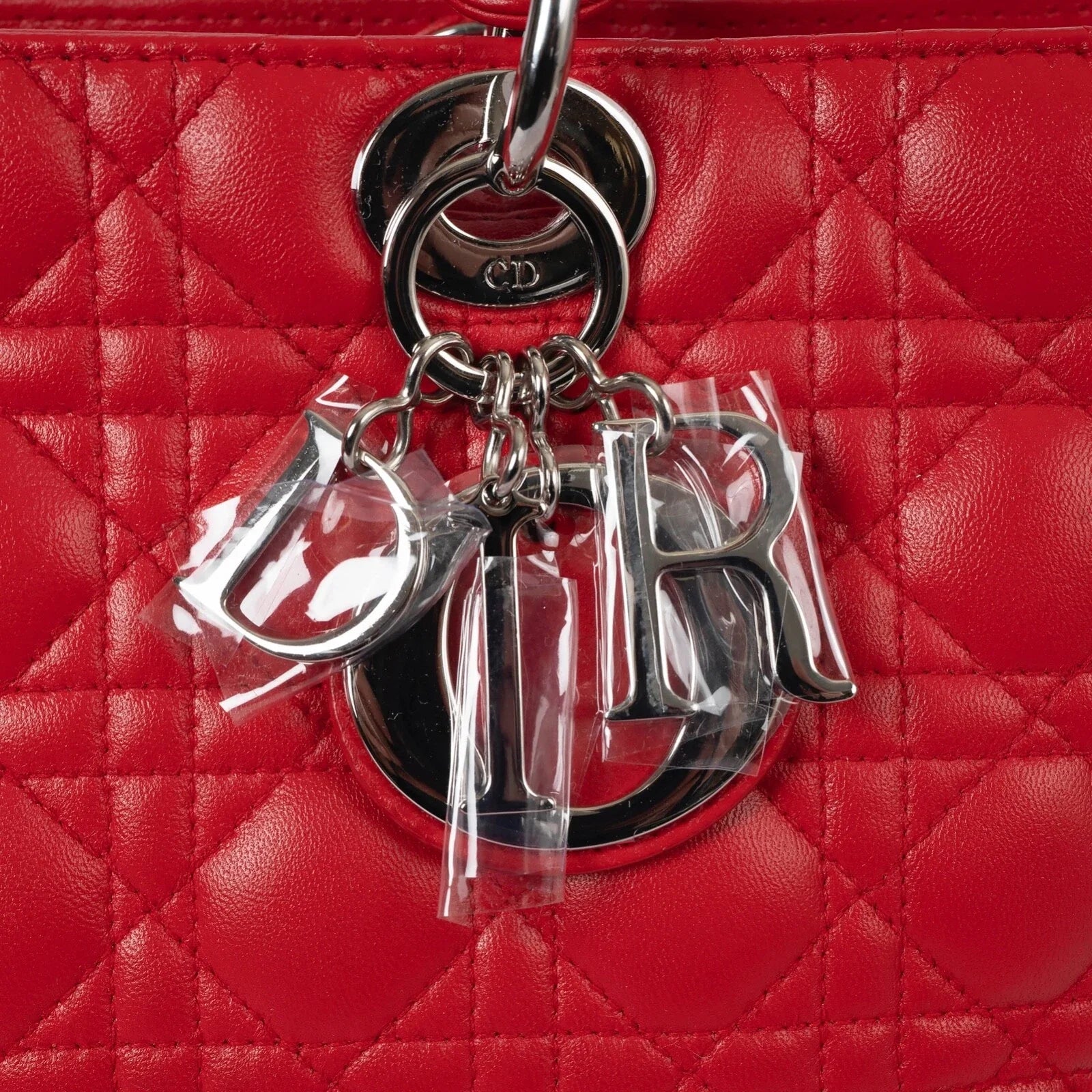 Dior Large Lady Dior Cannage Leather Bag - Red